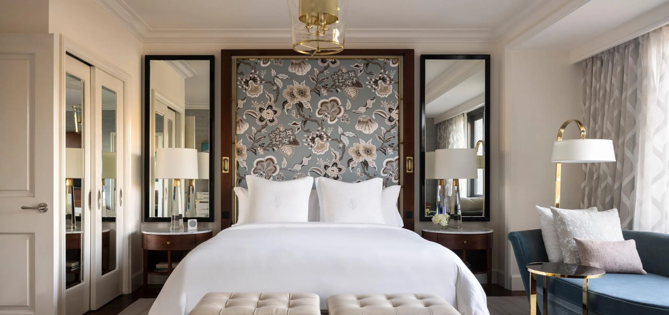 Interior view of a hotel room and bed at the Four Seasons Hotel Westlake Village