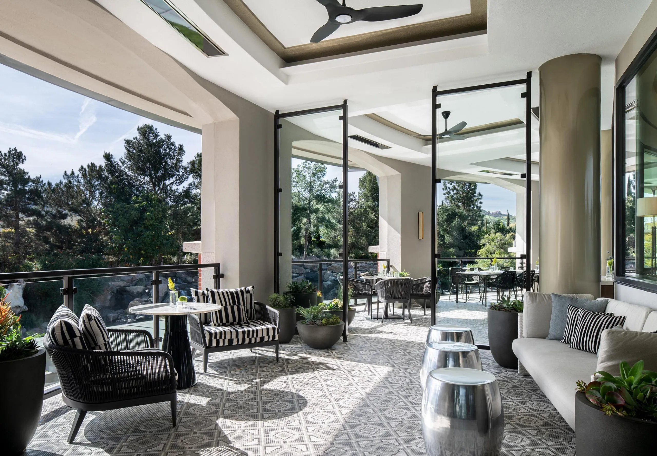 Exterior view of patio seating at the Four Seasons Hotel Westlake Village