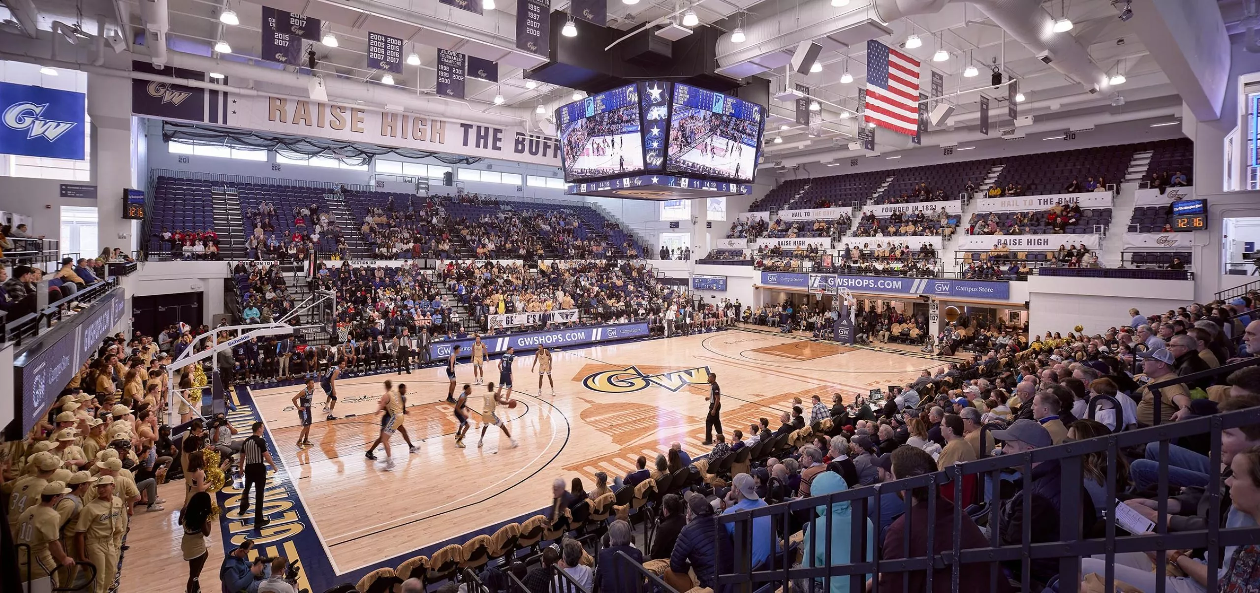 Basketball game with full stadium at Charles E. Smith Center