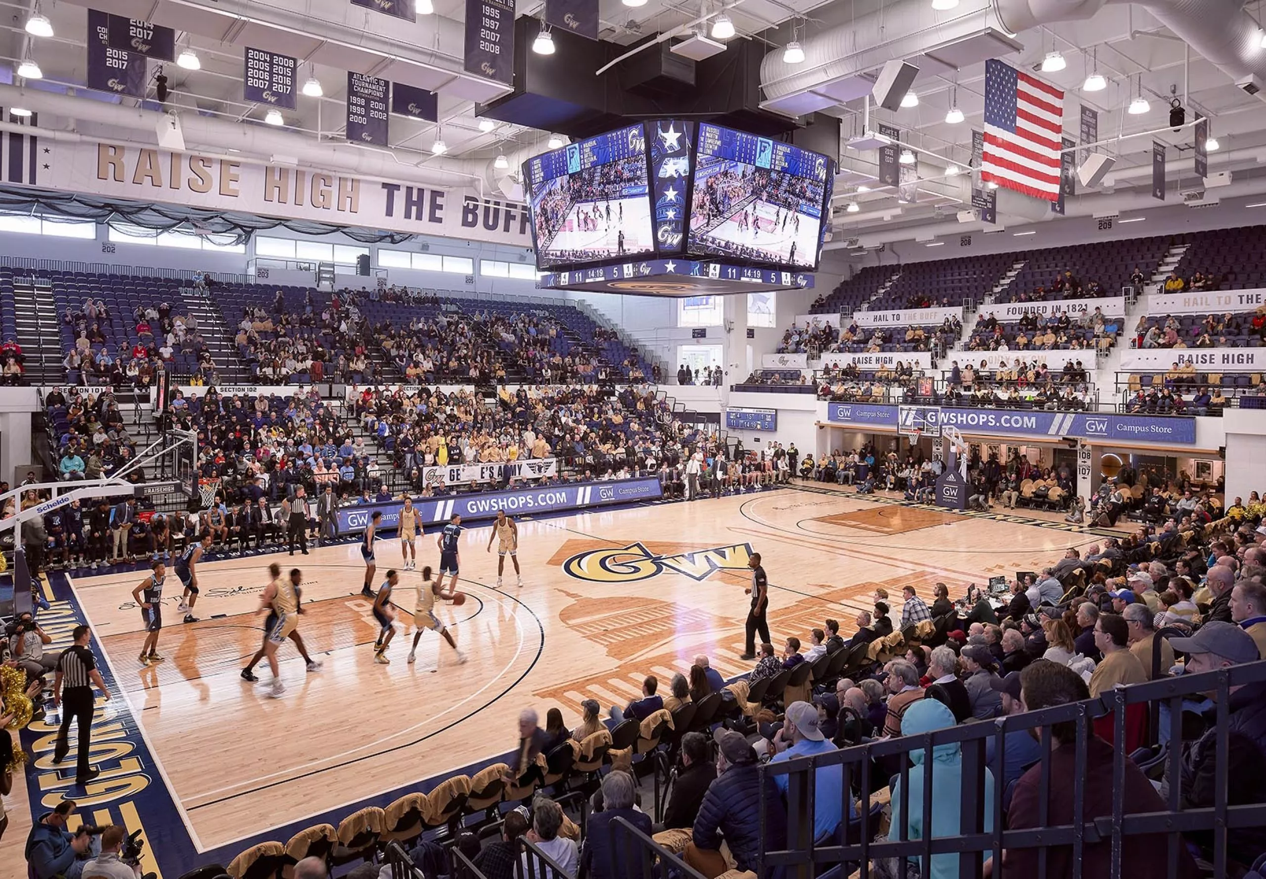 Basketball game with full stadium at Charles E. Smith Center