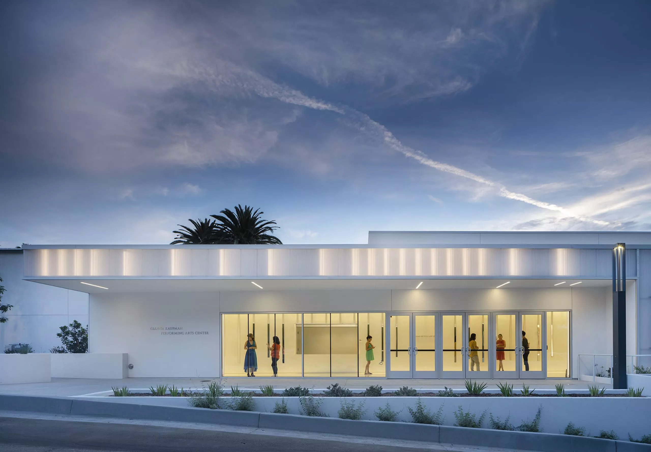 All white exterior of Glorya Kaufman Performing Arts Center