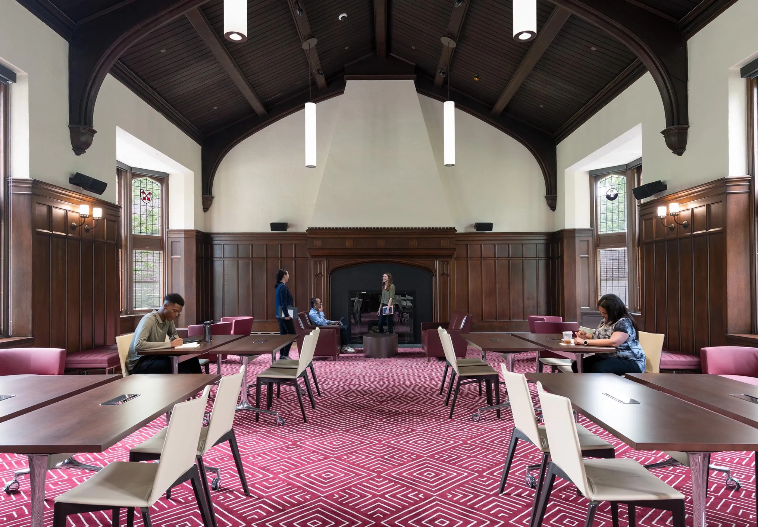 Room with tables and chairs in Harvard Divinity School – Swartz Hall