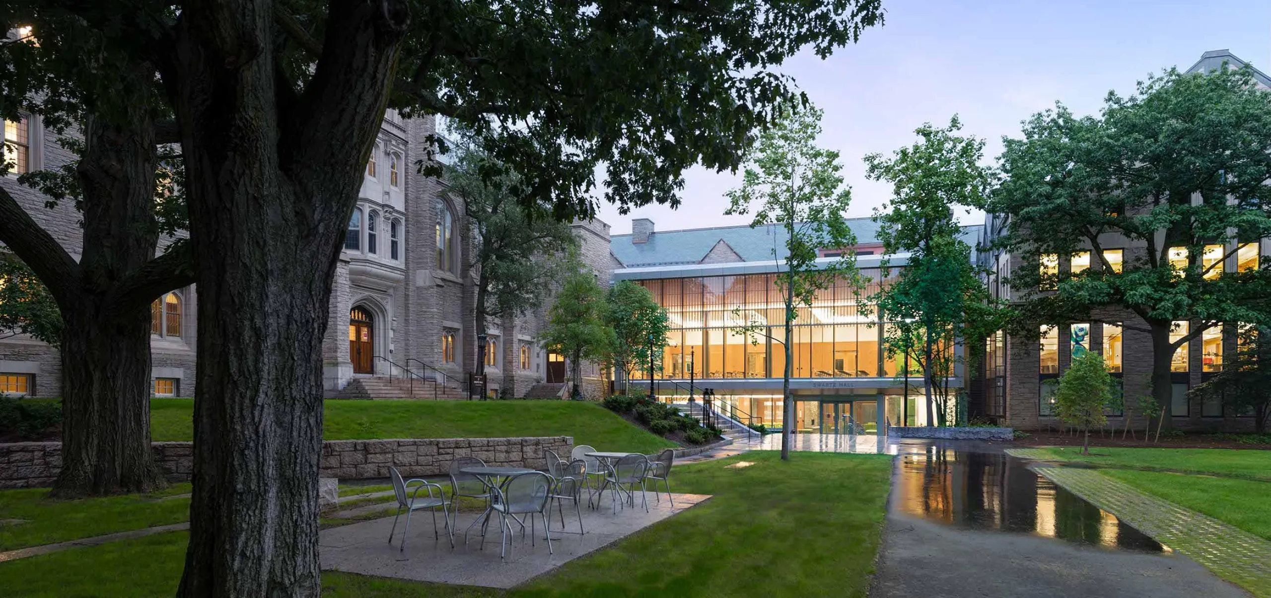 Outdoor seating areas at Harvard Divinity School – Swartz Hall