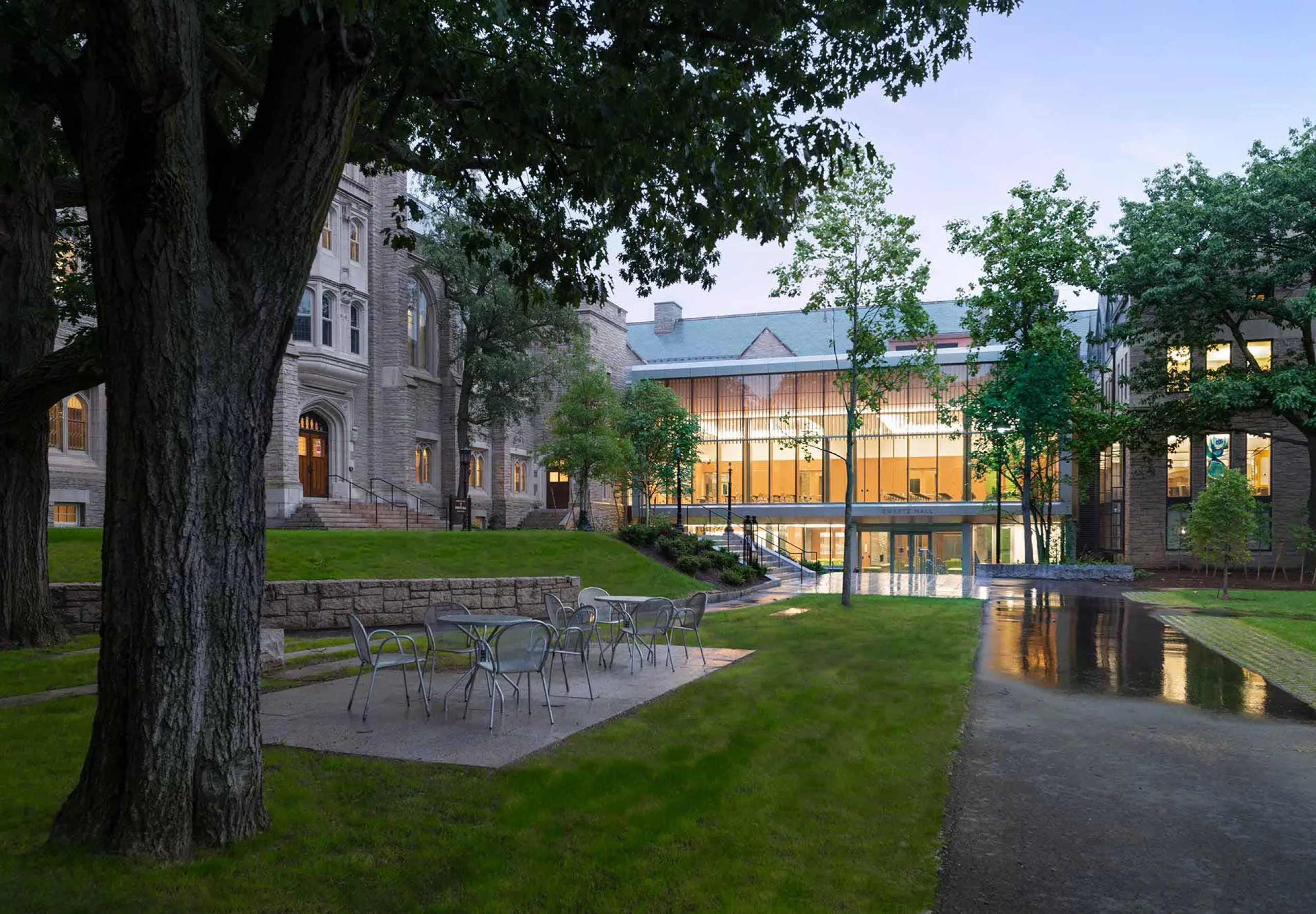 Outdoor seating areas at Harvard Divinity School – Swartz Hall