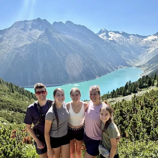 Mike Kearns with his family at a mountianscape