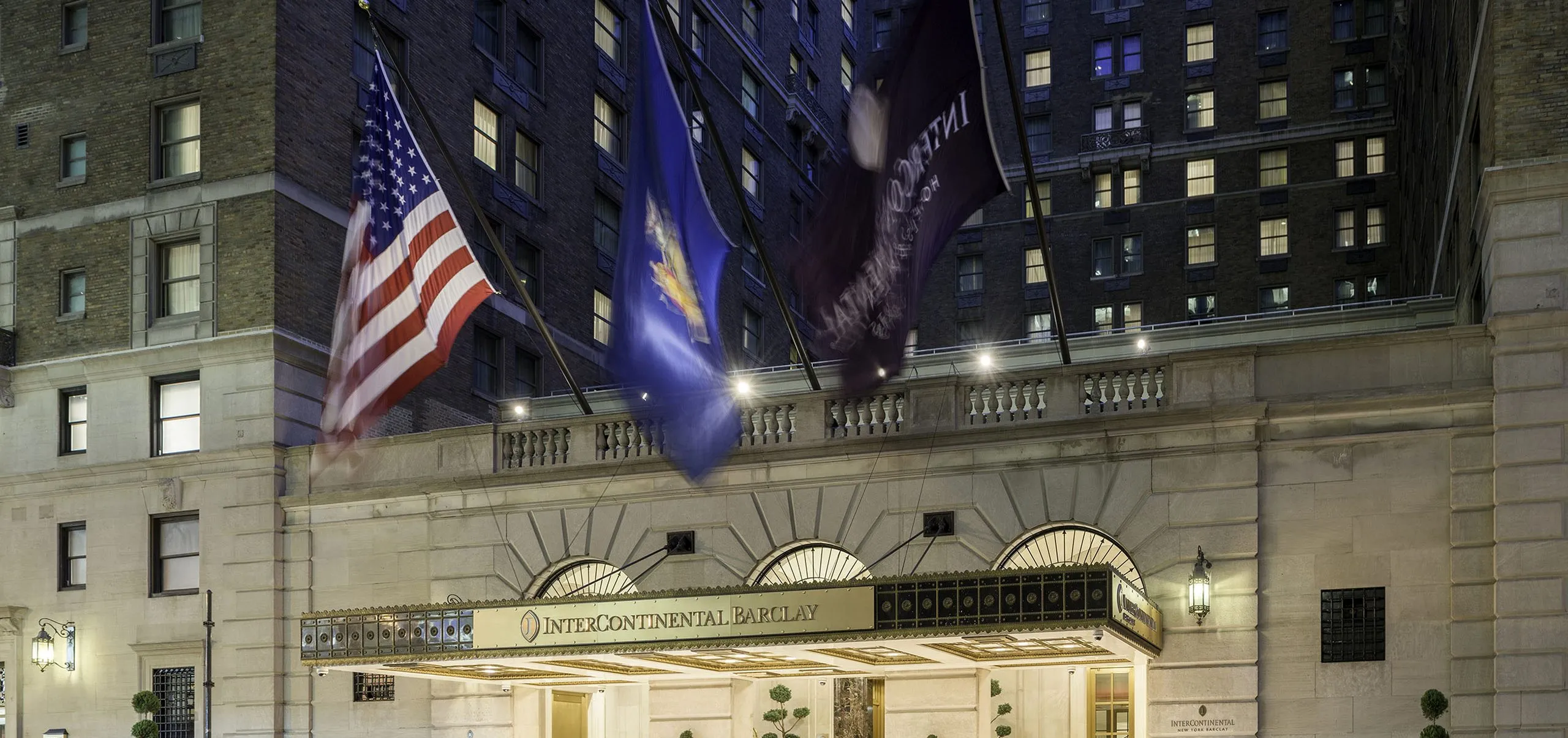 Exterior view of the InterContinental New York Barclay at night