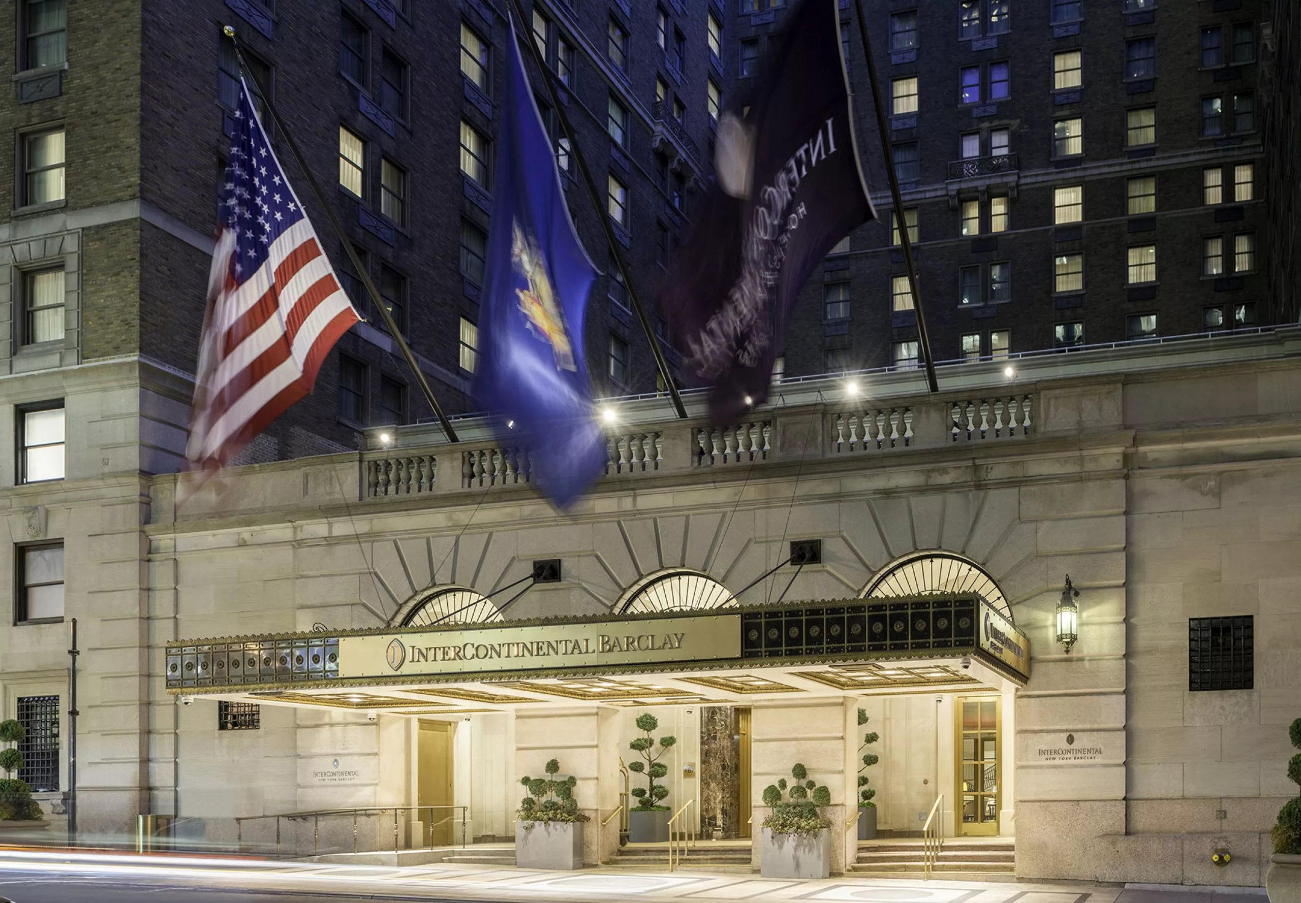 Exterior view of the InterContinental New York Barclay at night