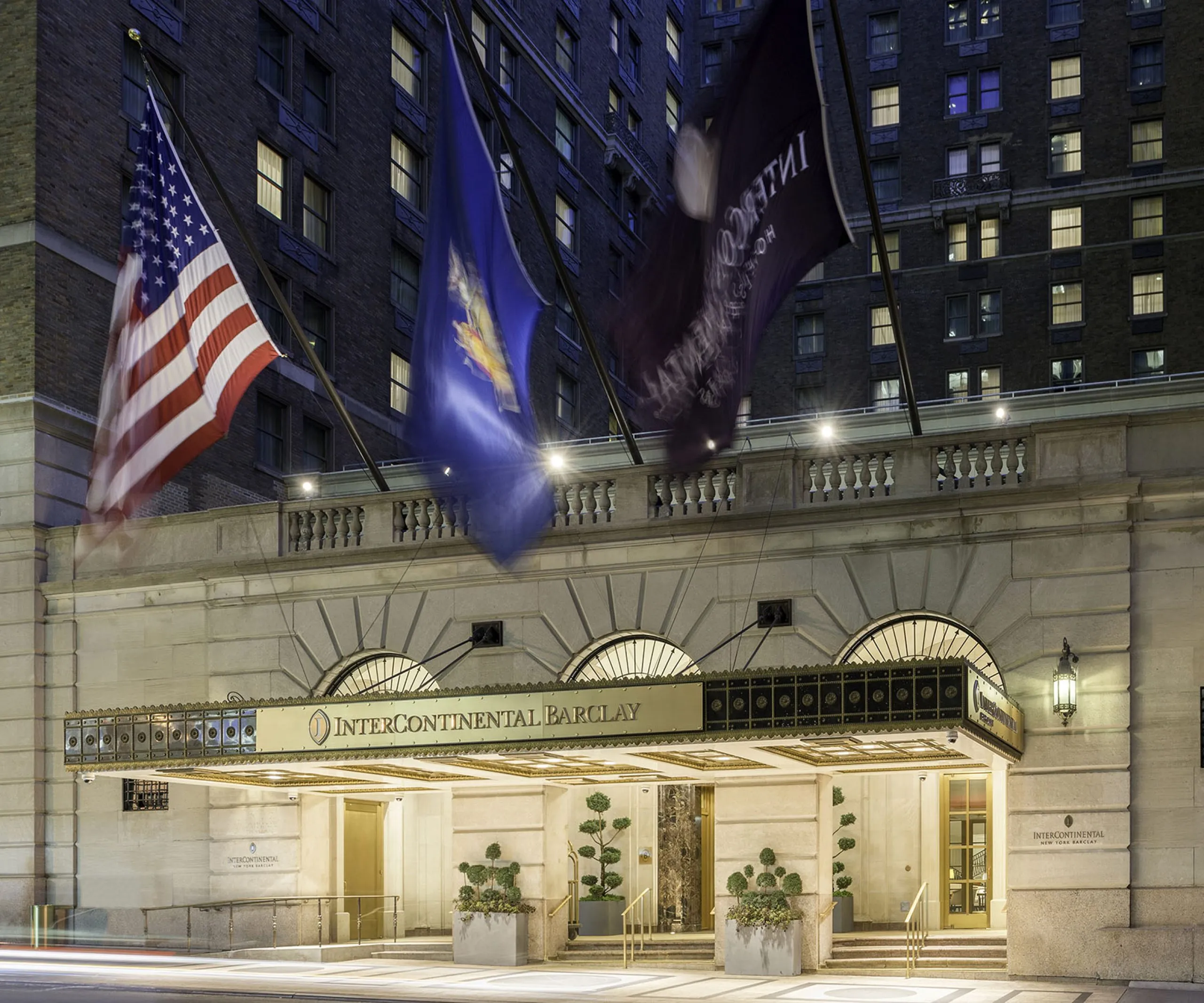 Exterior view of the InterContinental New York Barclay at night