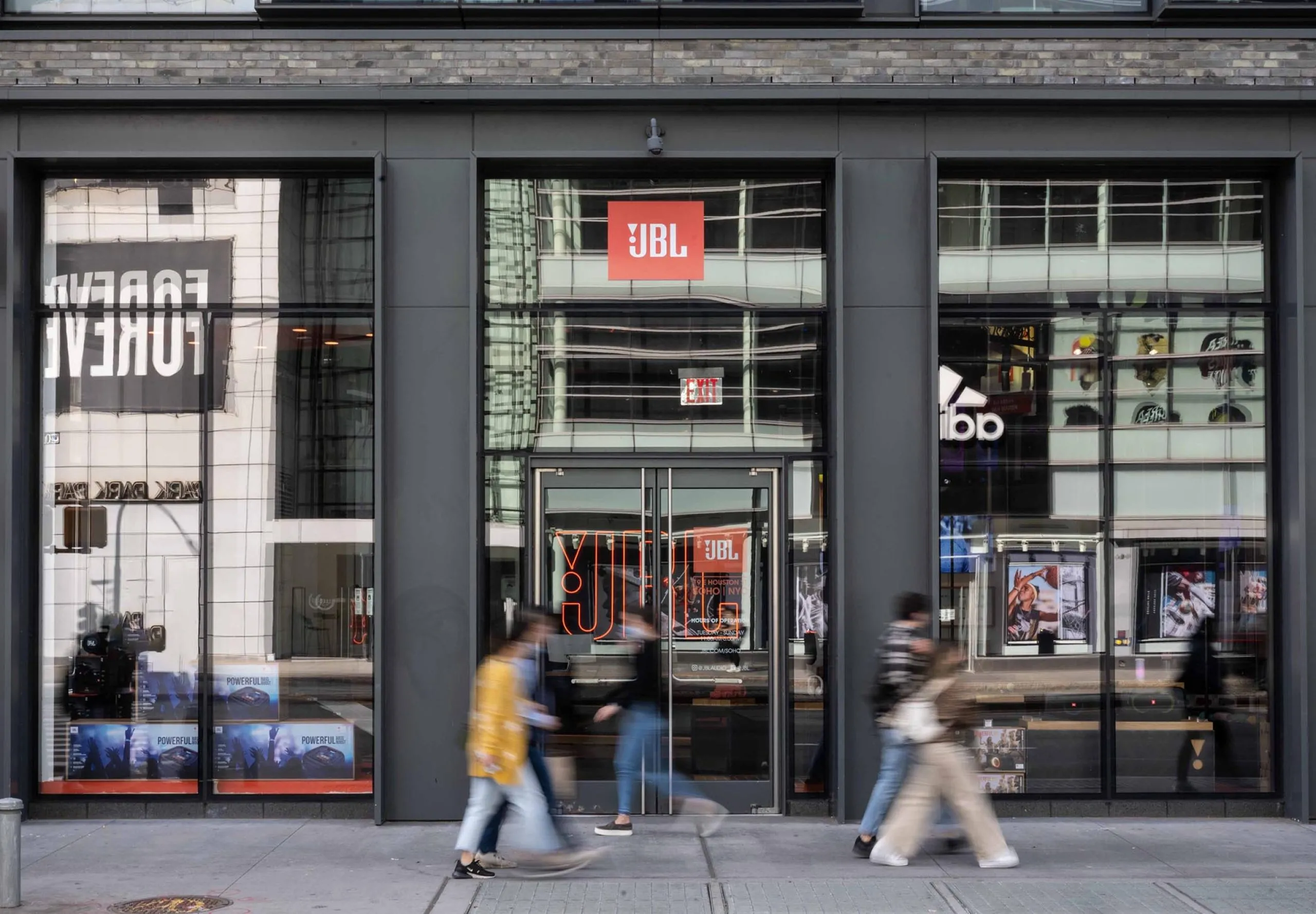 exterior view of the front doors of JBL