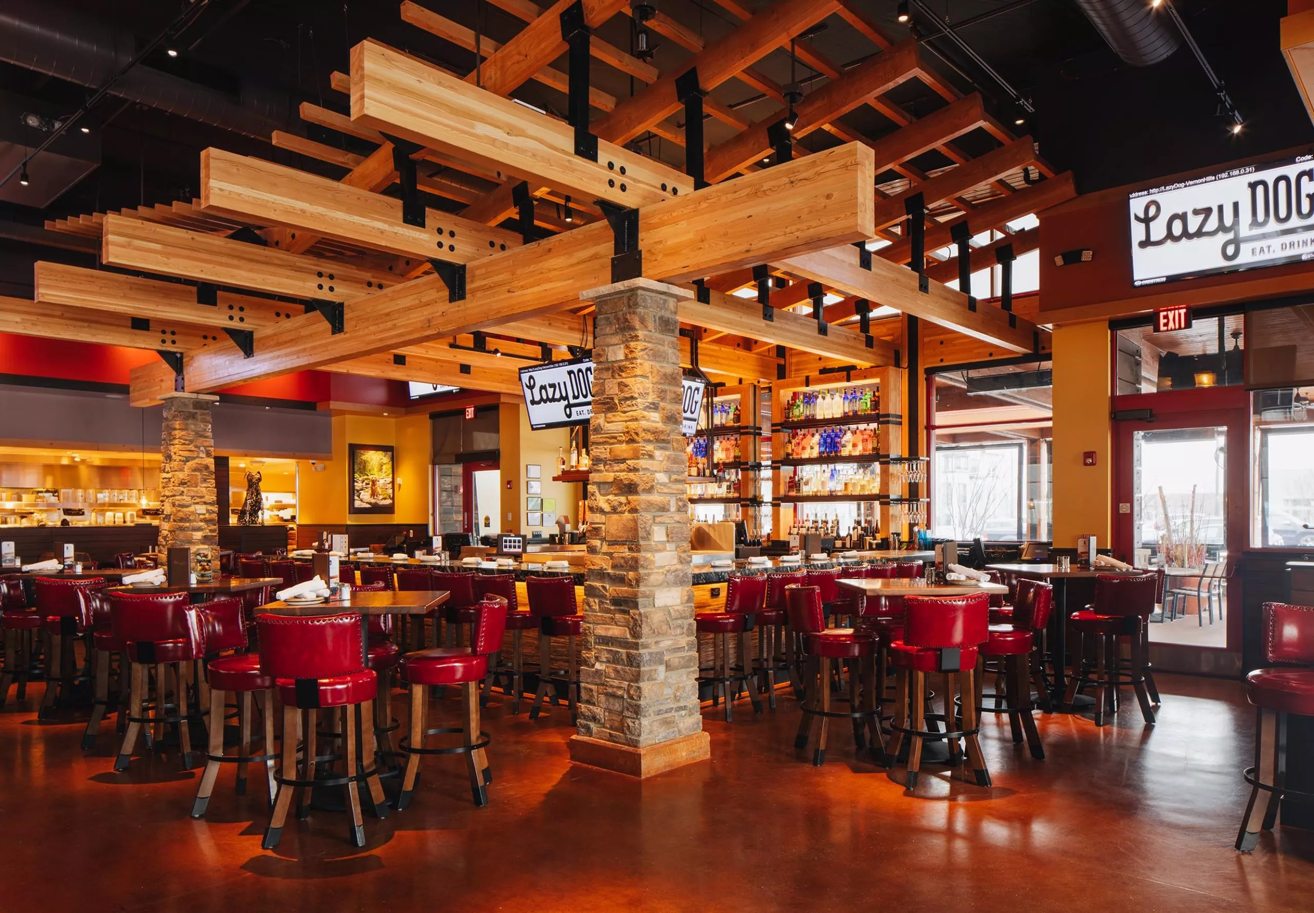 Interior view of Lazy Dog restaurant bar