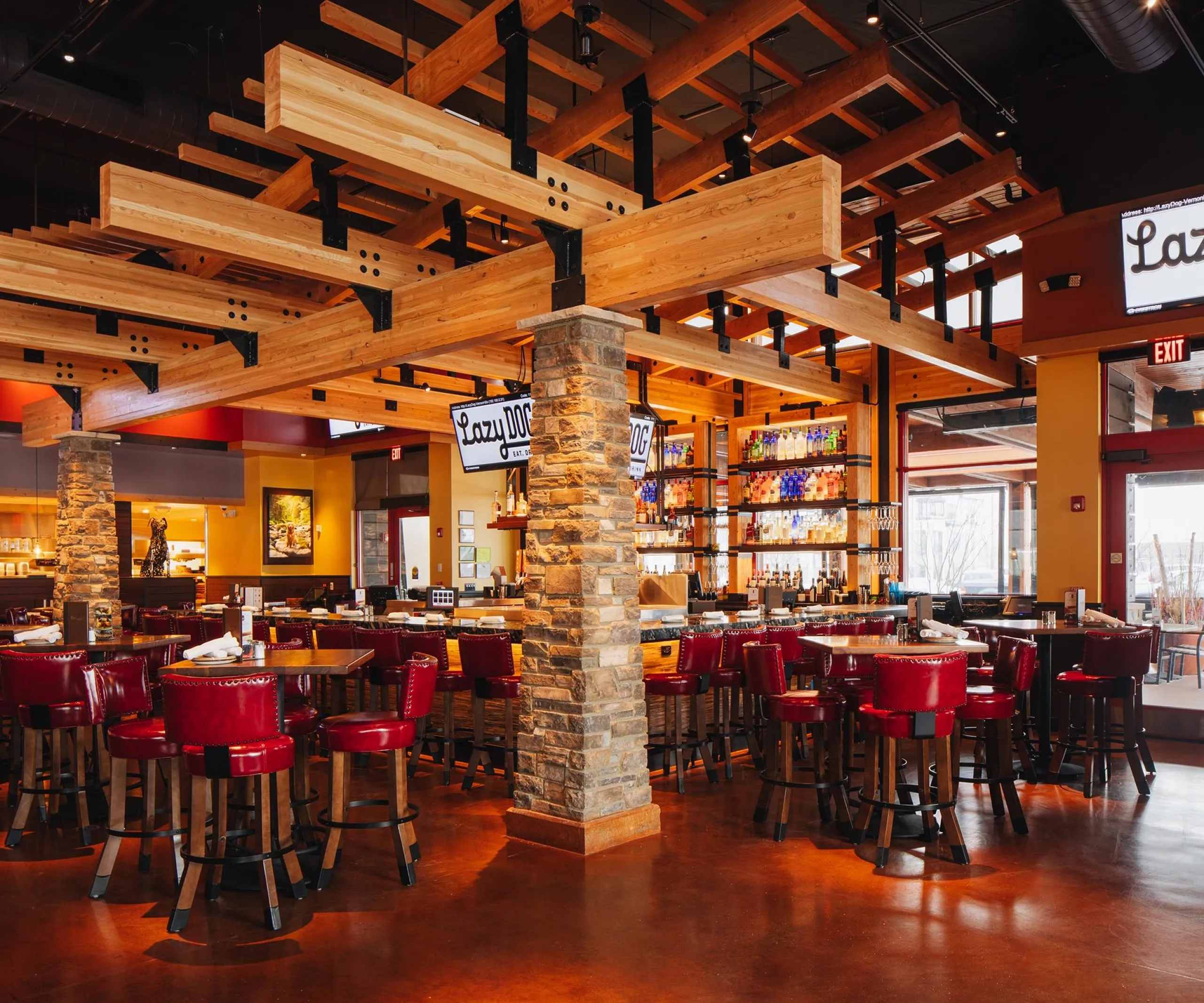 Interior view of Lazy Dog restaurant bar