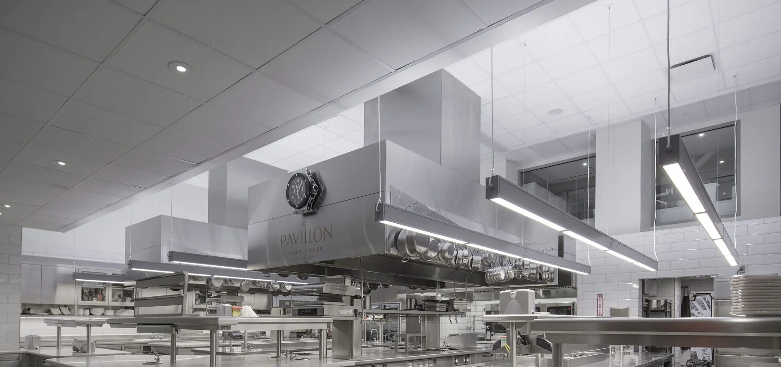 Interior view of the kitchen at Le Pavillon