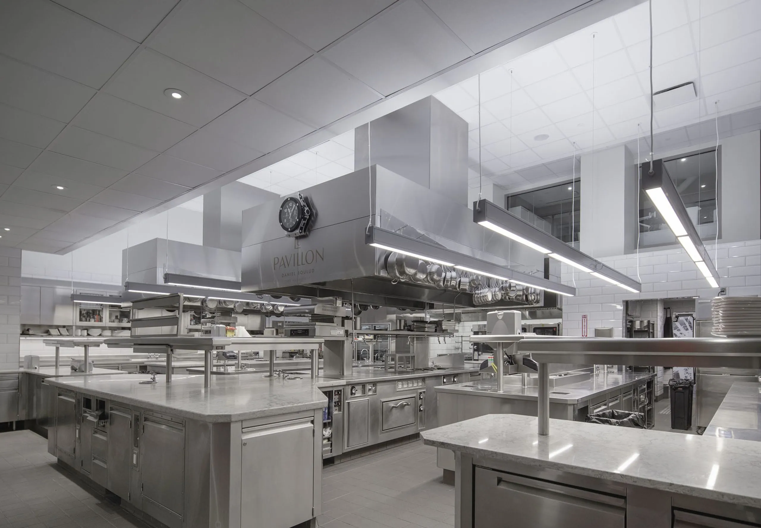 Interior view of the kitchen at Le Pavillon