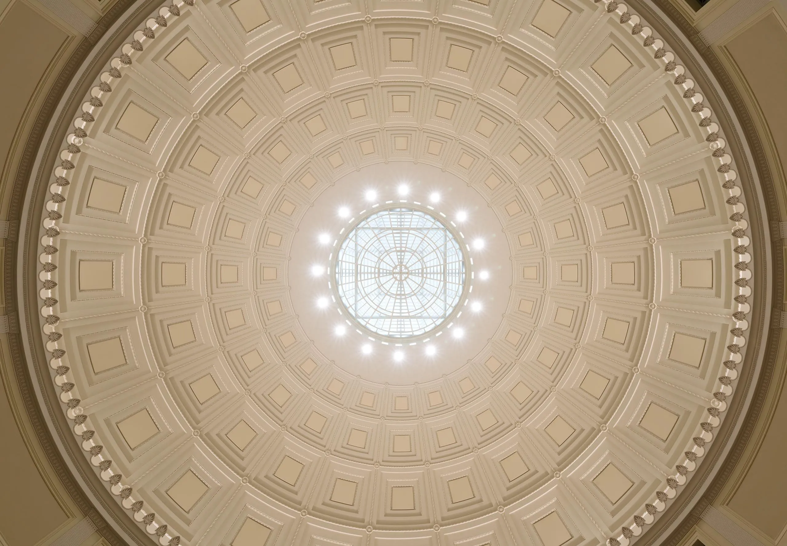 a dome ceiling with a light in the center