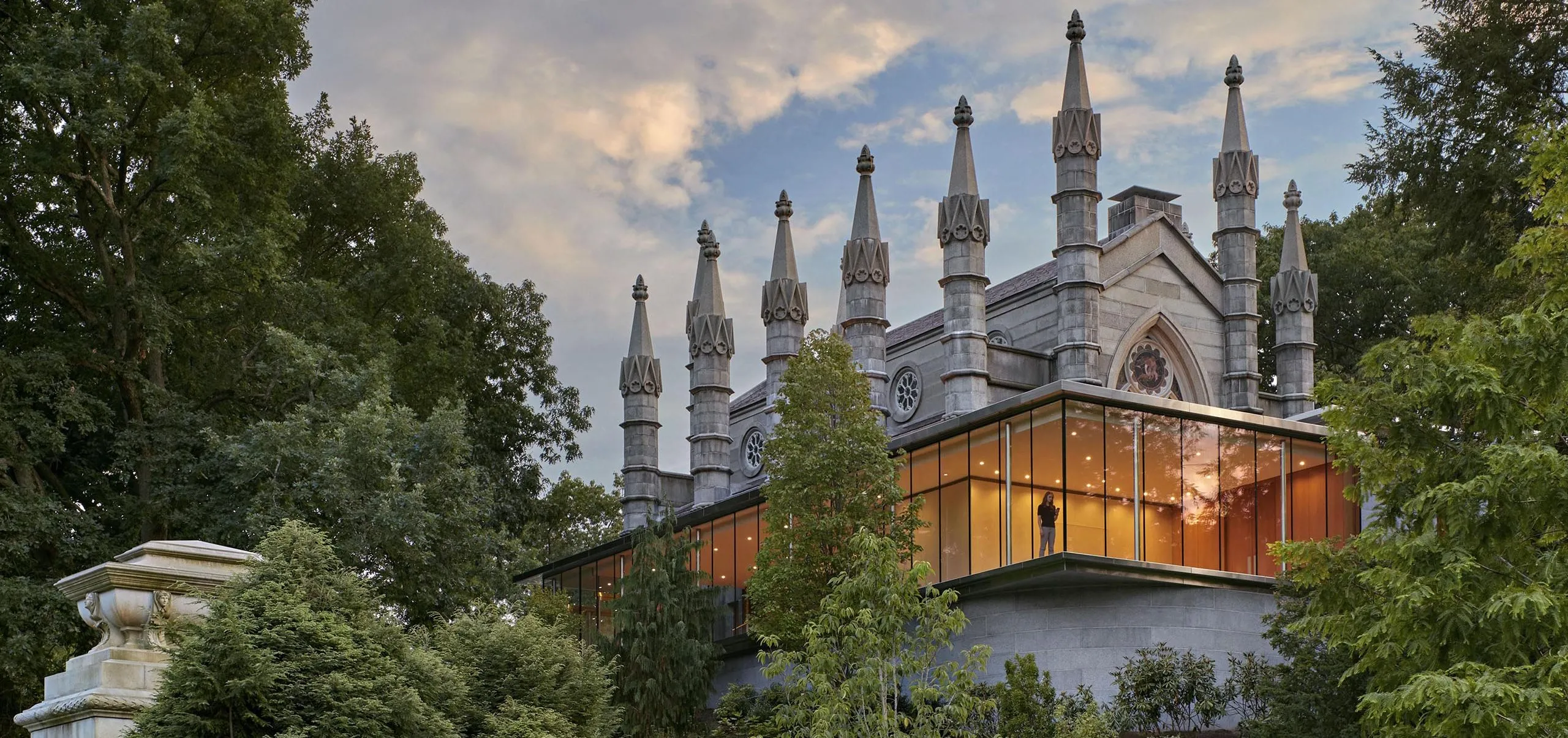 Garden and exterior view of Bigelow Chapel