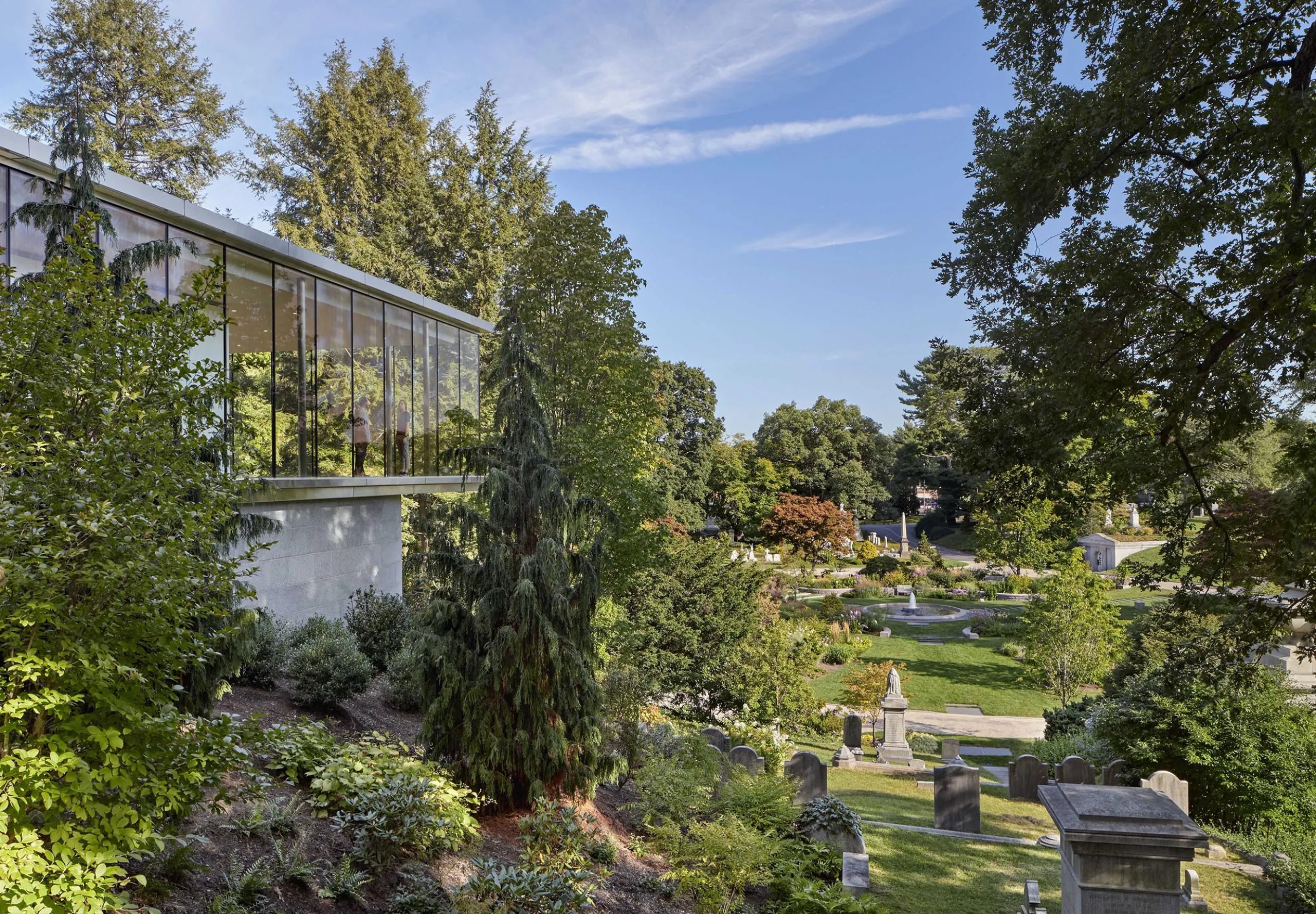 Garden and exterior view of Bigelow Chapel