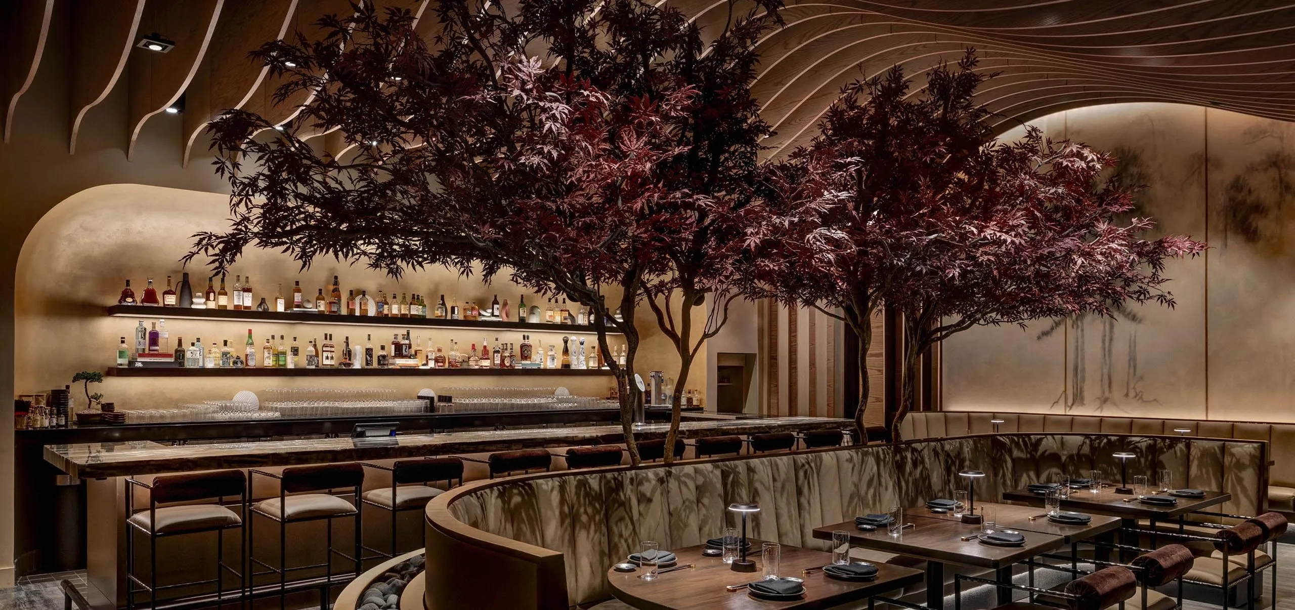 Interior view of the dinning room and bar at Nami Lake Nona