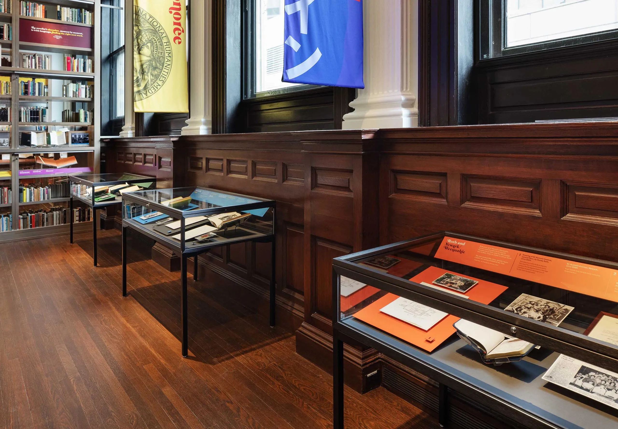 Display cases at the Phillip Roth Personal Library