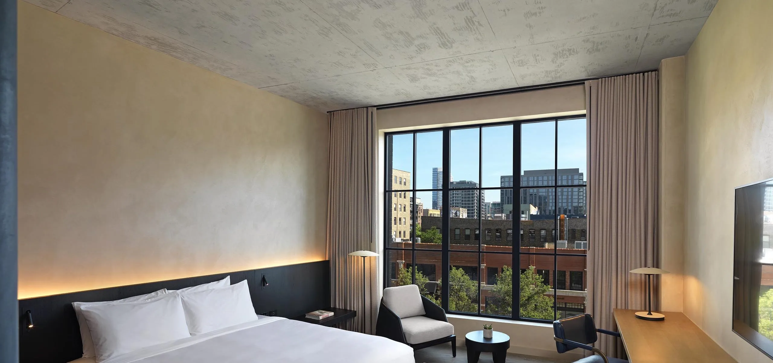 Interior view of a hotel room at the Nobu Hotel Chicago