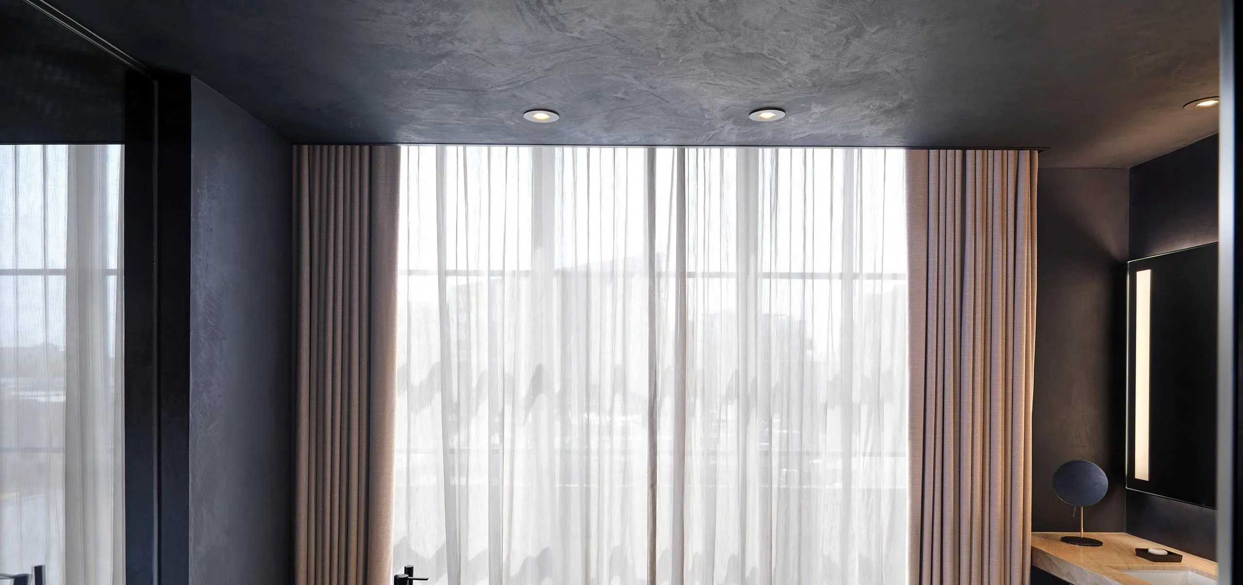 Interior view of a hotel room bathroom at the Nobu Hotel Chicago