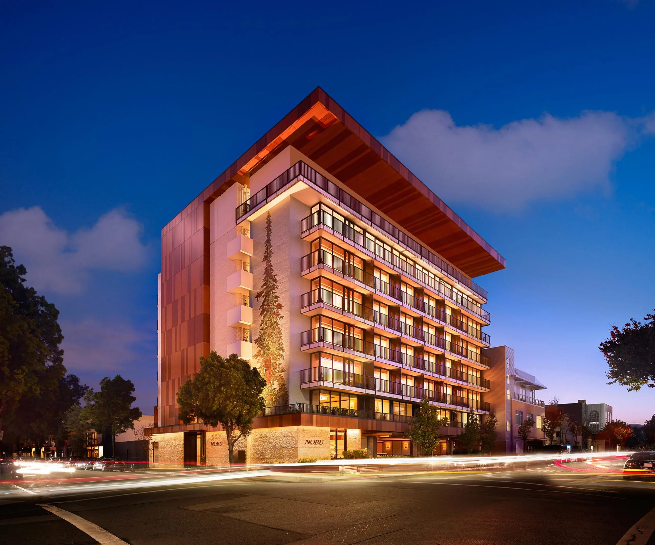 Exterior view of Nobu Hotel Palo Alto at night