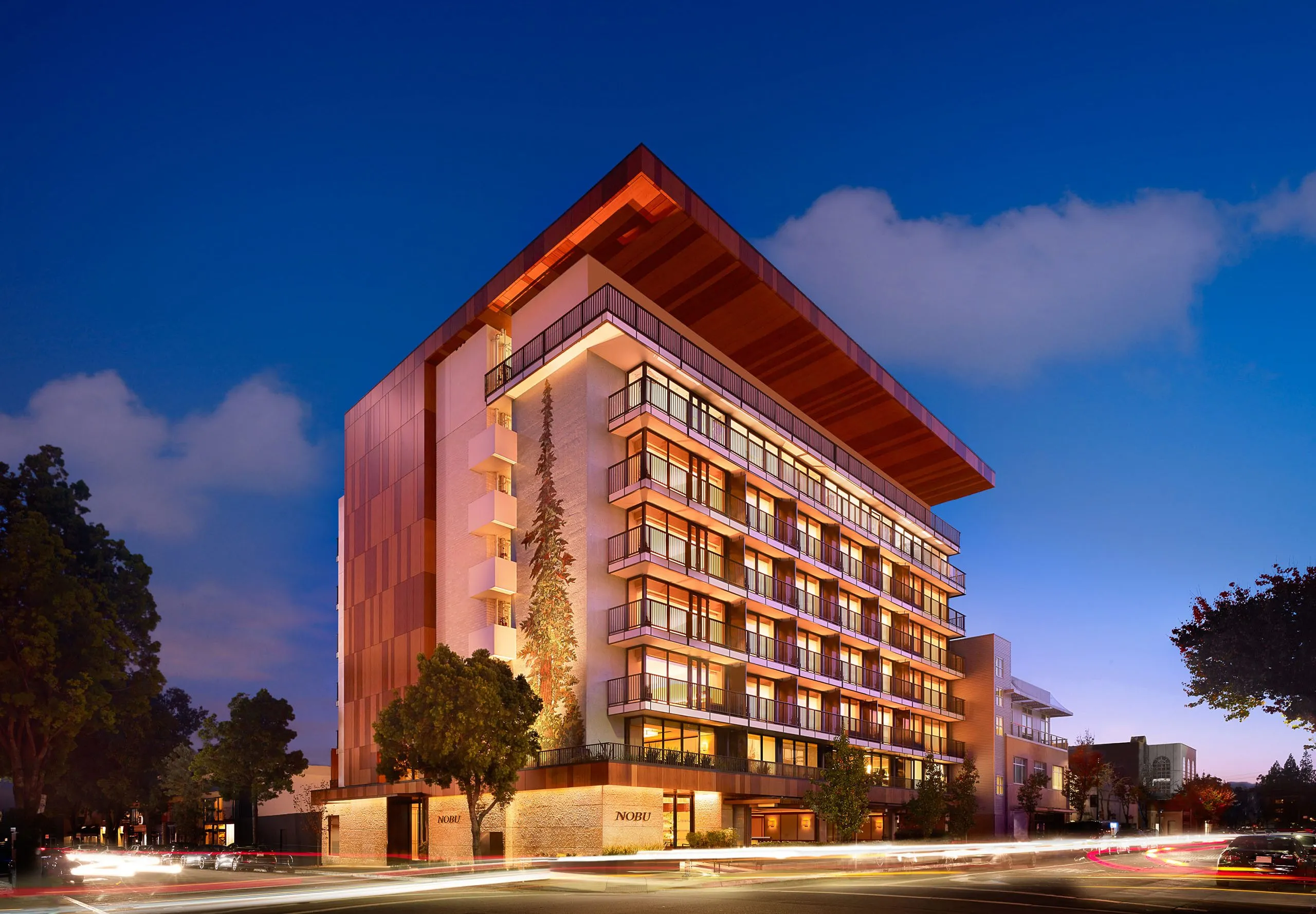 Exterior view of Nobu Hotel Palo Alto at night