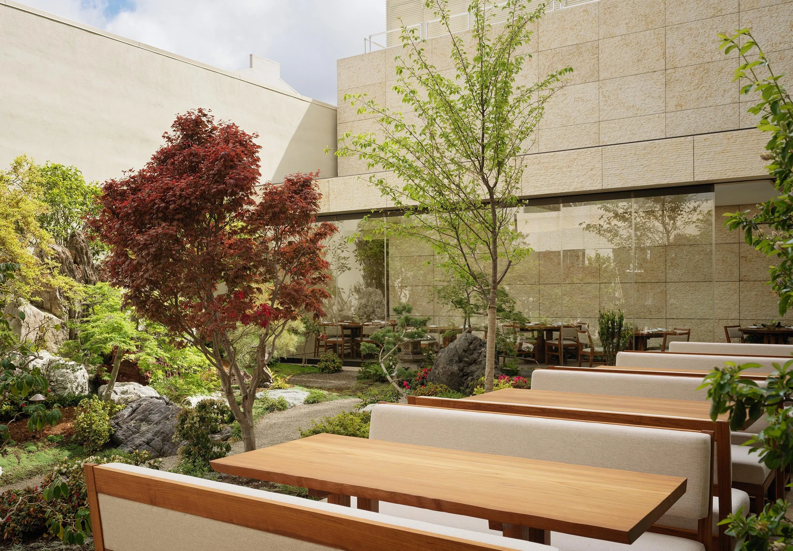 View of Nobu Palo Alto Garden Restaurant tables and garden