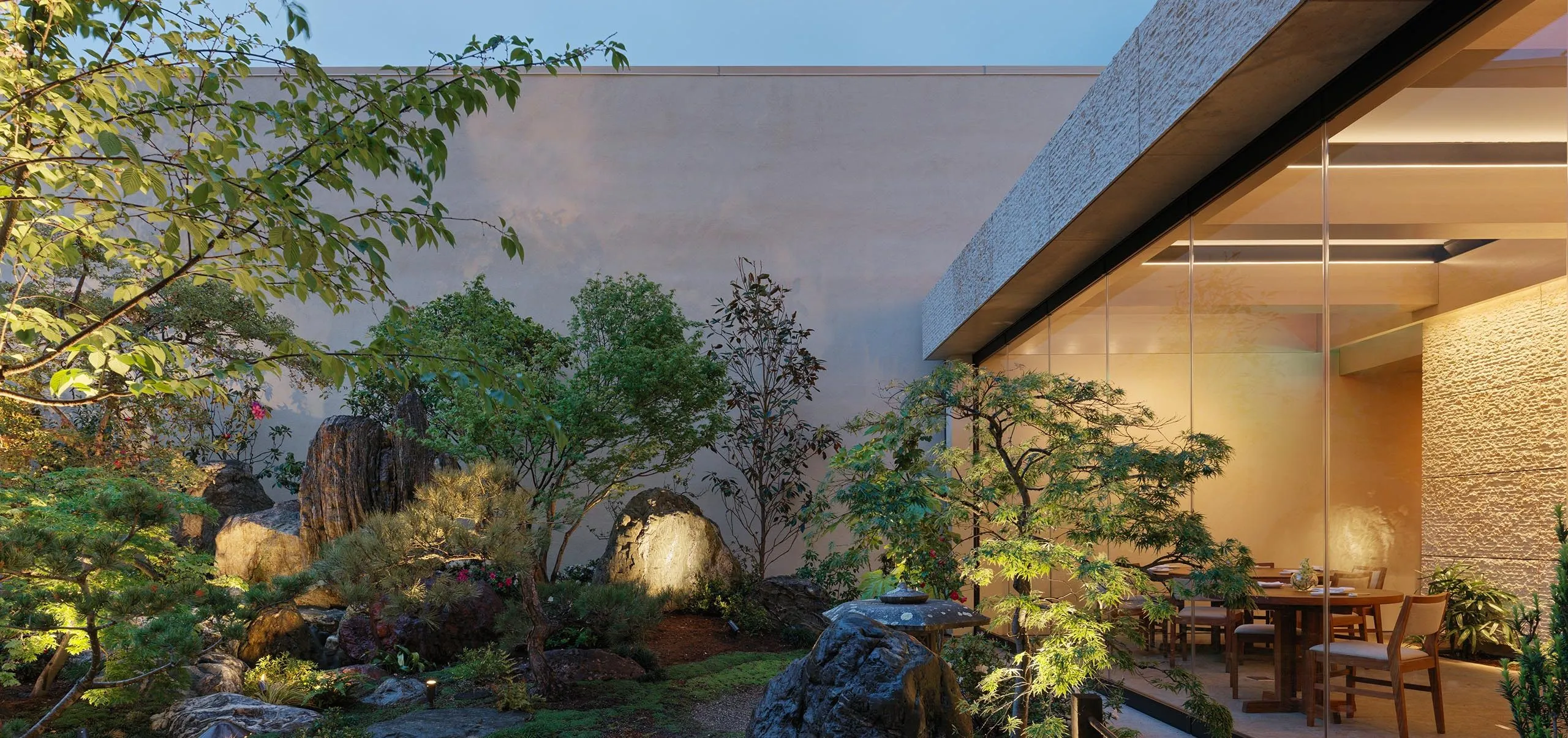 Exterior view of Nobu Palo Alto Garden Restaurant at night