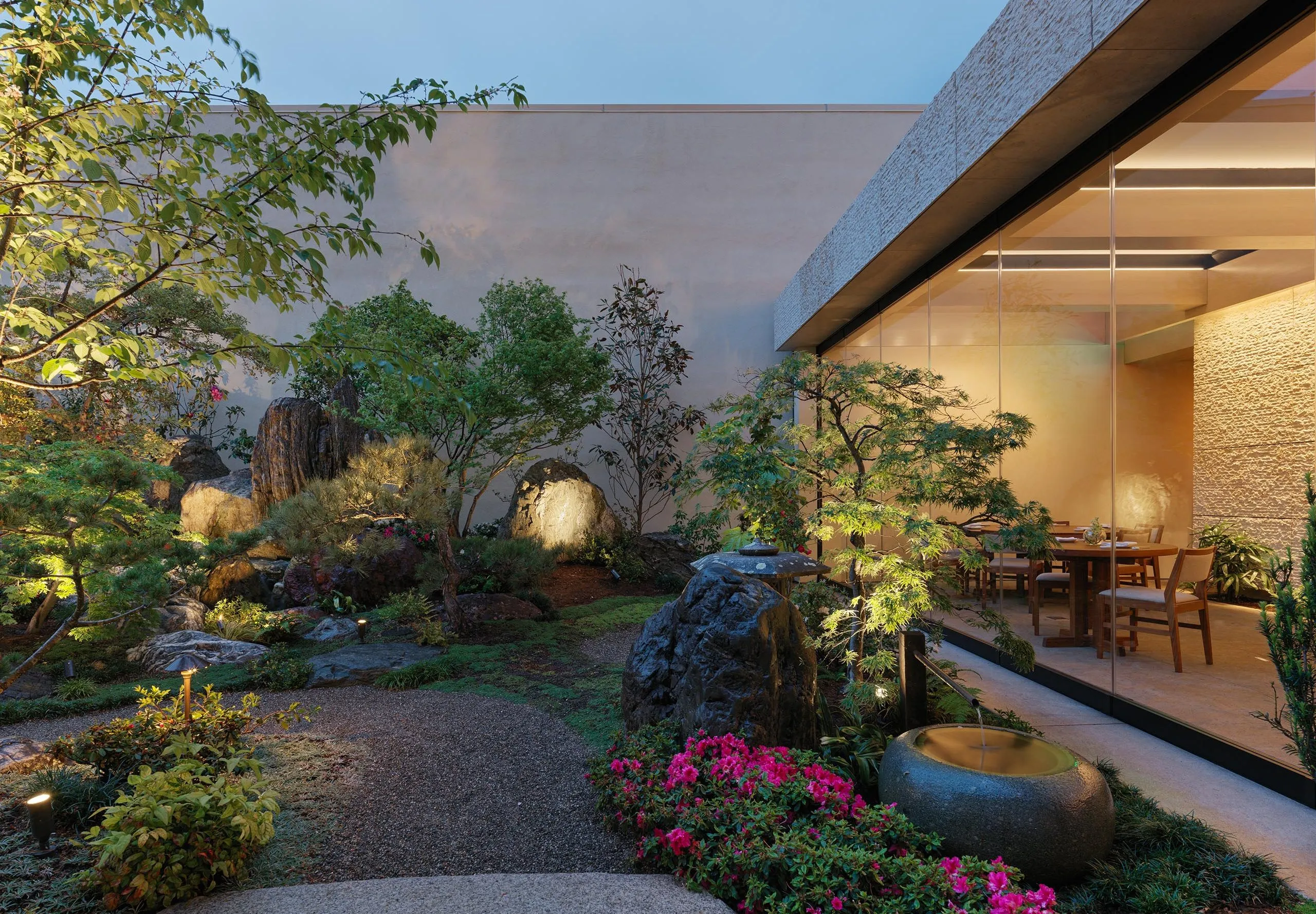 Exterior view of Nobu Palo Alto Garden Restaurant at night