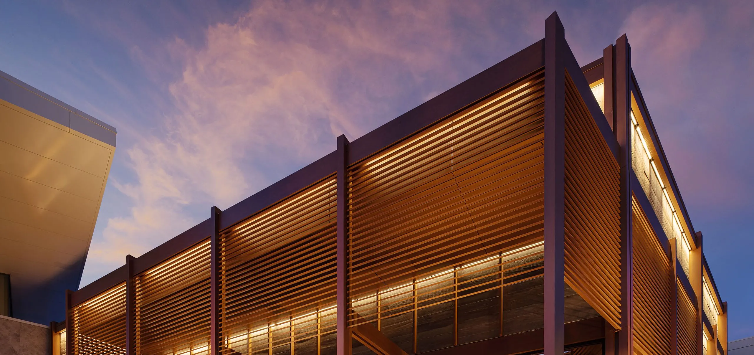 Exterior view of the Nobu building in the evening