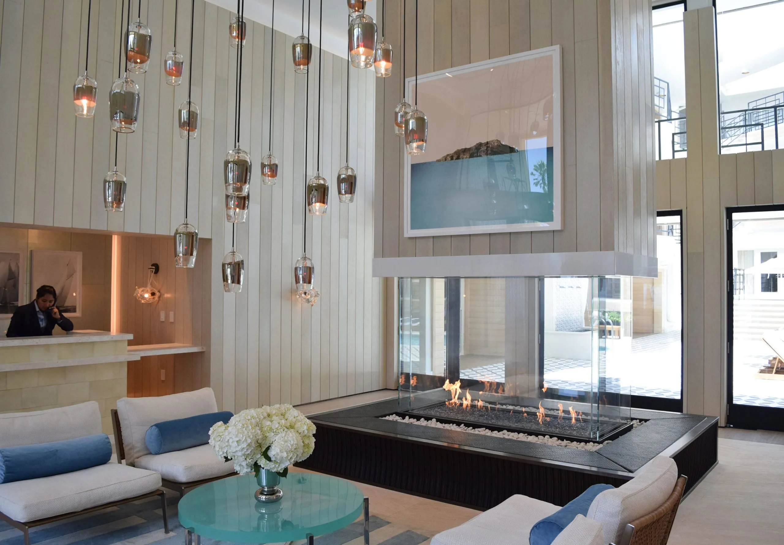 Interior view of the lobby and front desk at the Oceana