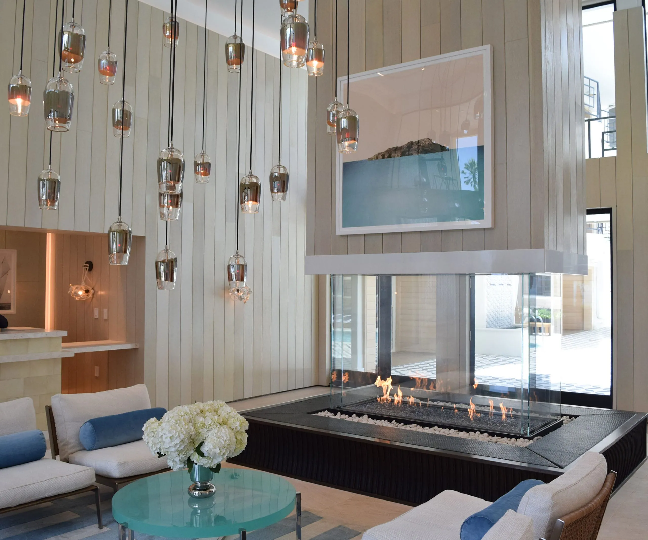 Interior view of the lobby and front desk at the Oceana