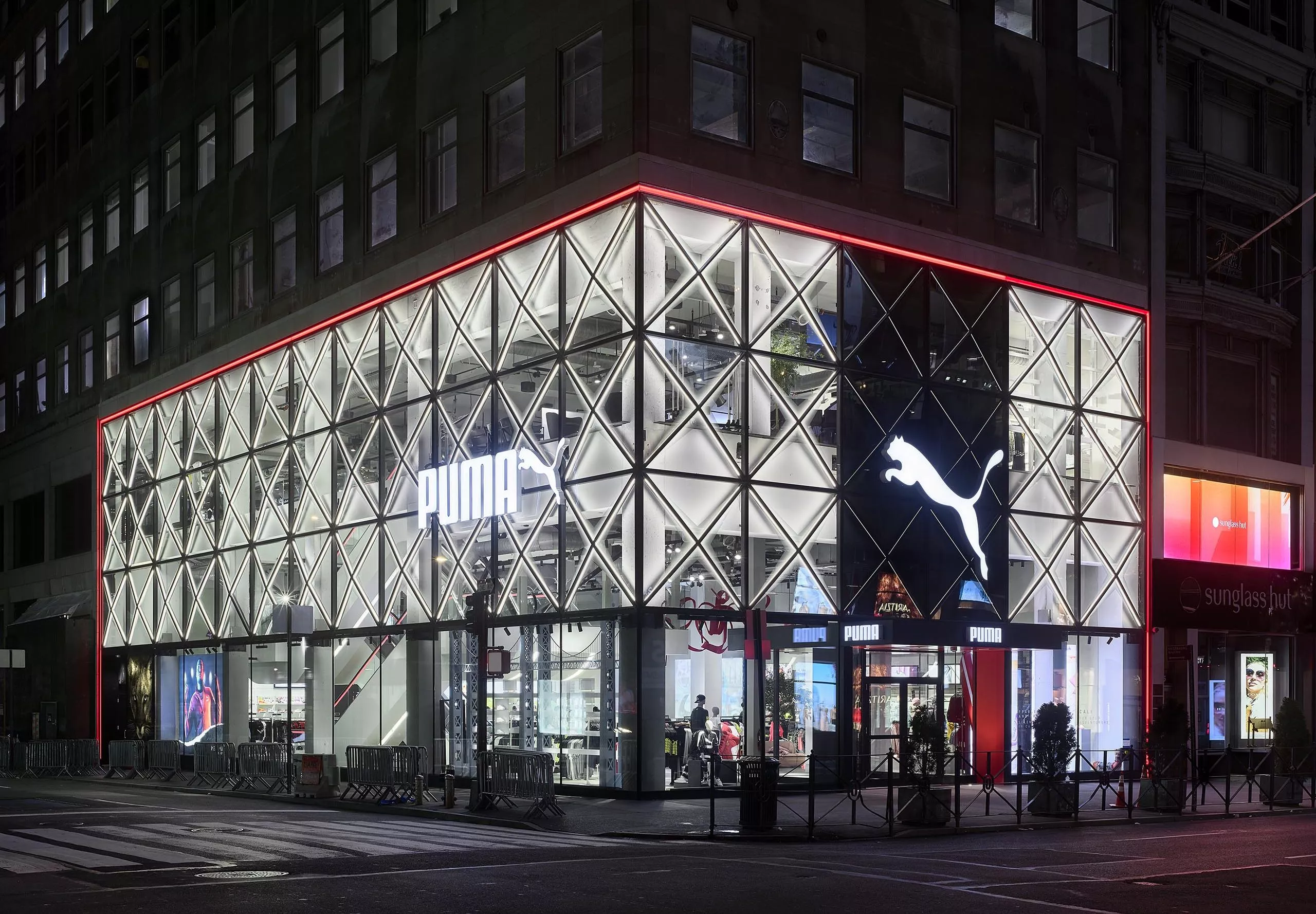 PUMA exterior at night