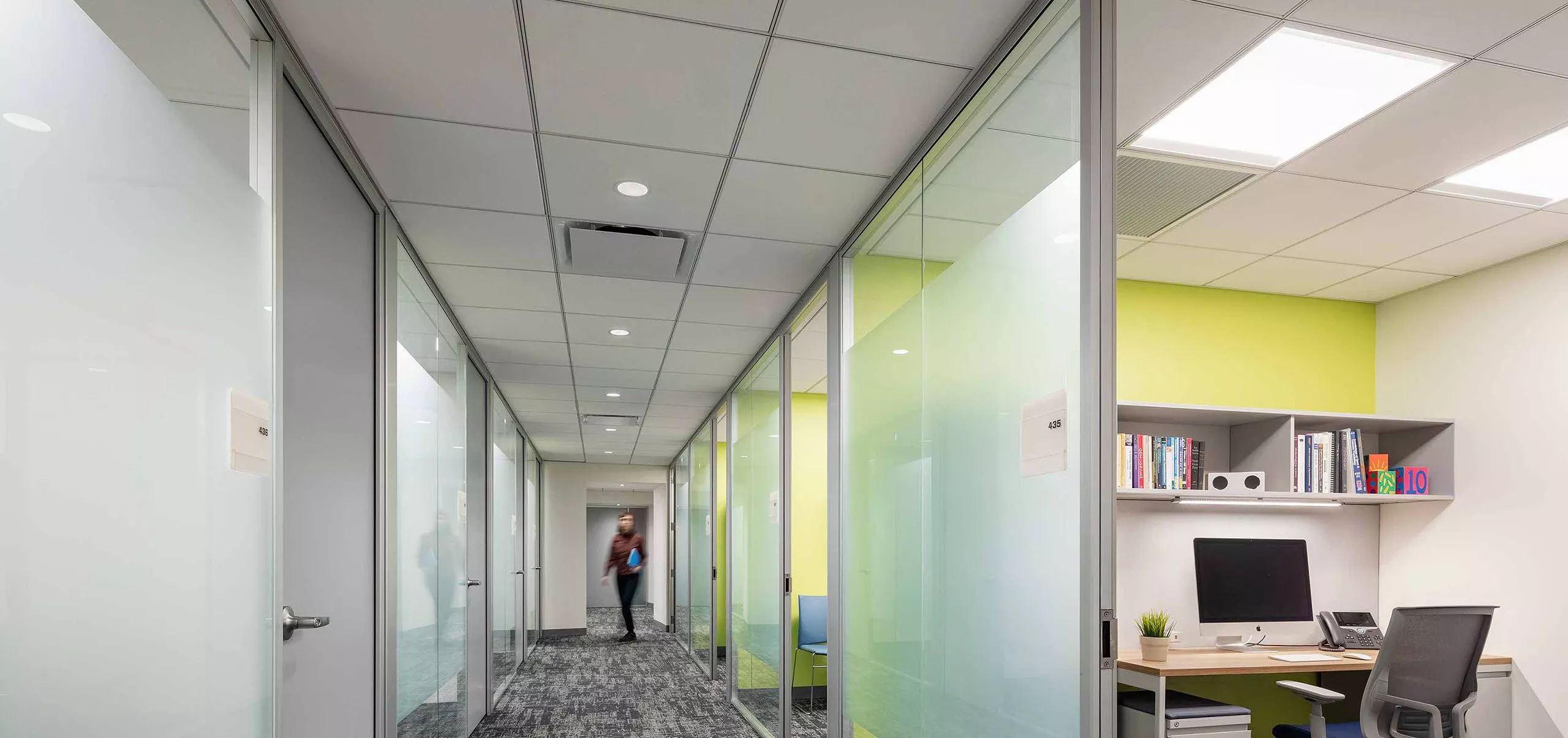 Individual office spaces inside Pace University McShane Center