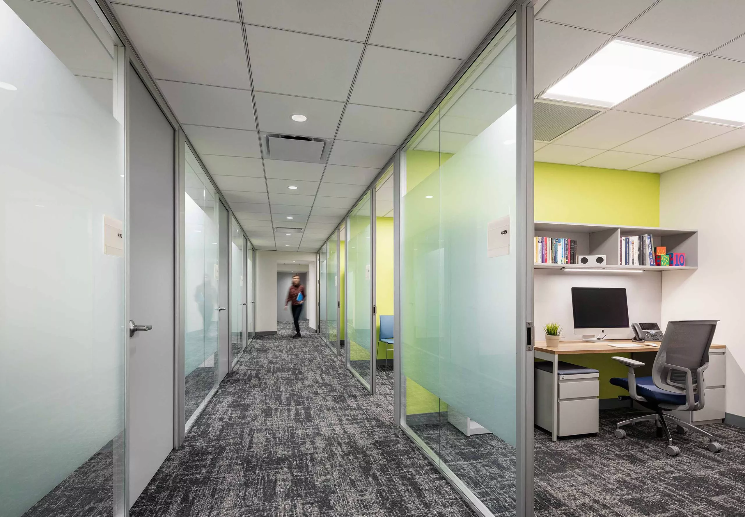 Individual office spaces inside Pace University McShane Center