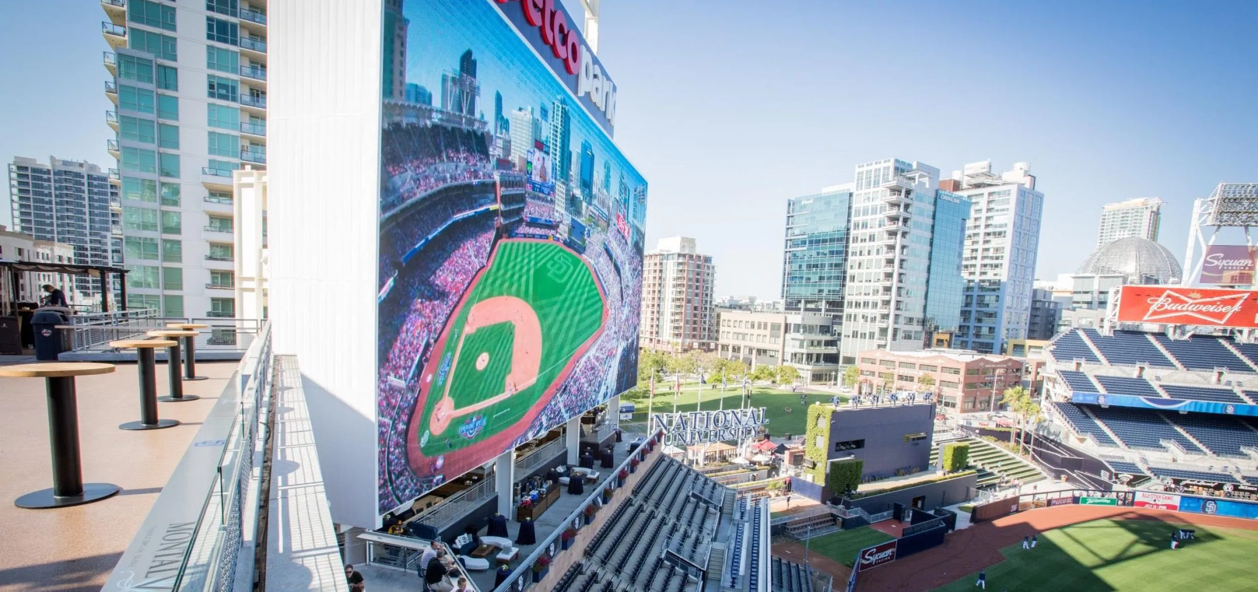 stadium seating view of the big screen at petco park