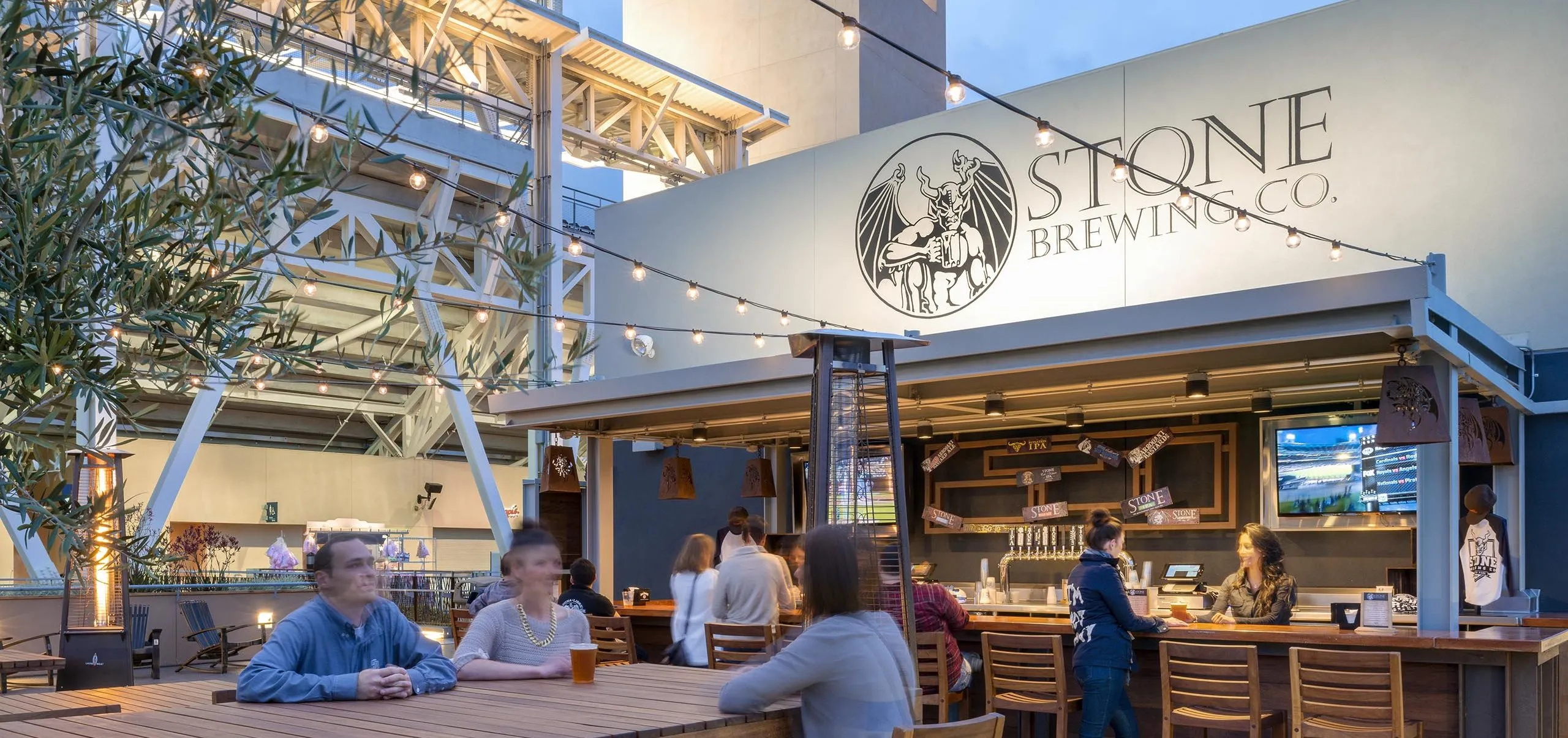 exterior view of Stone Brewing taproom at Petco Park