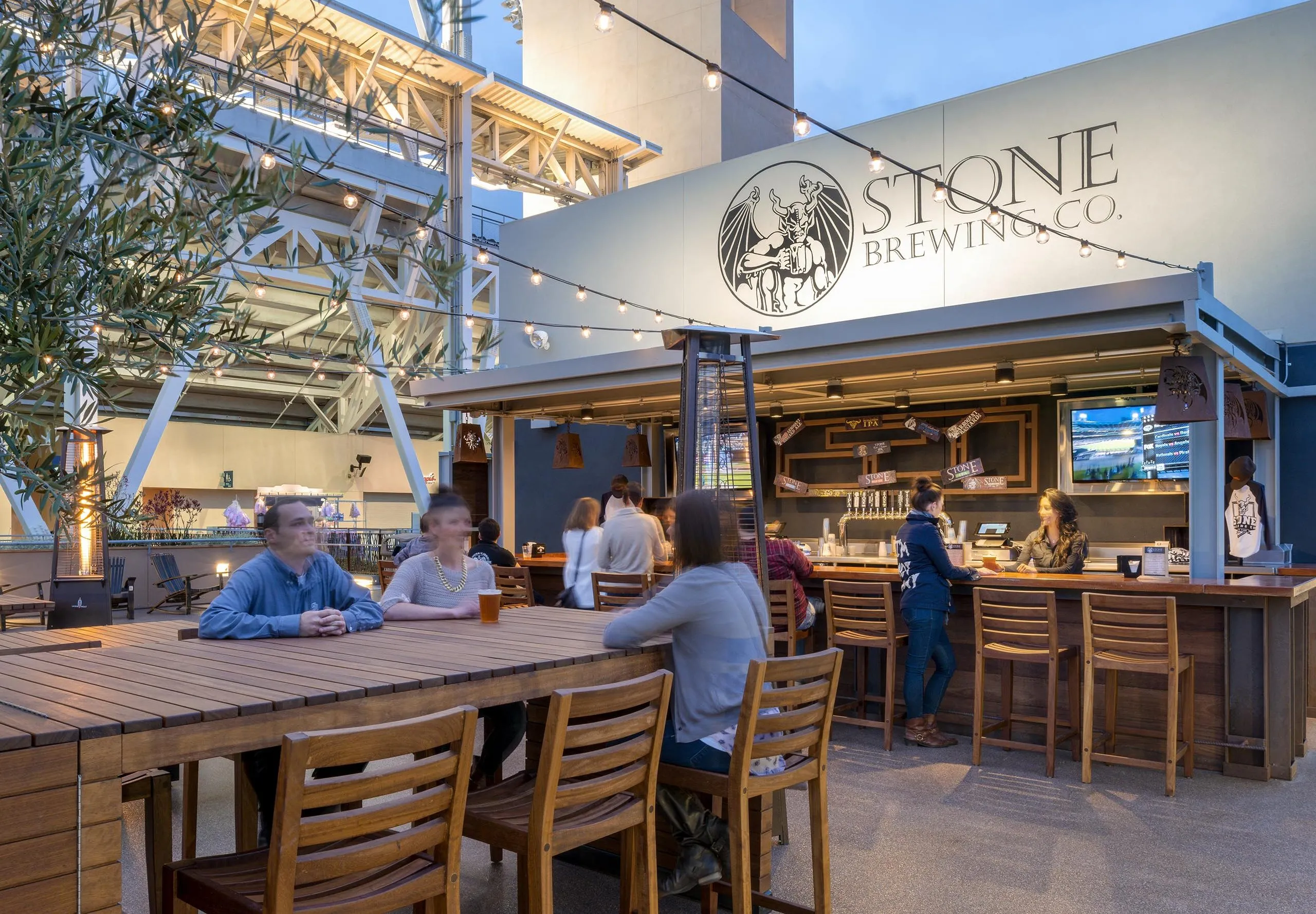 exterior view of Stone Brewing taproom at Petco Park