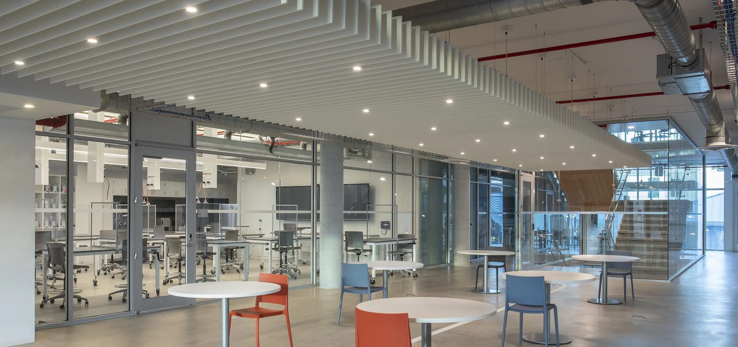 Seating area and work spaces inside Ransom Everglades School