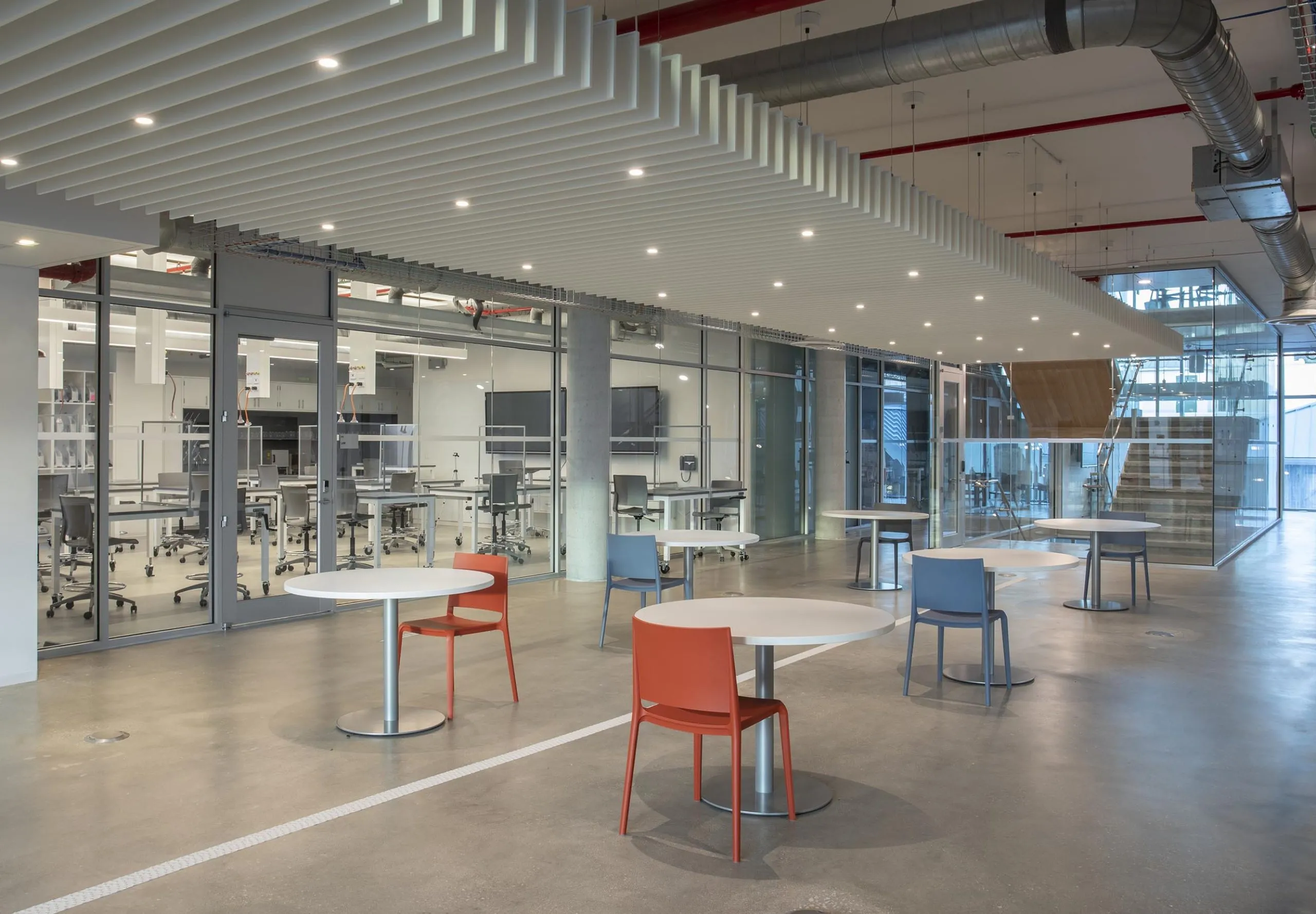 Seating area and work spaces inside Ransom Everglades School