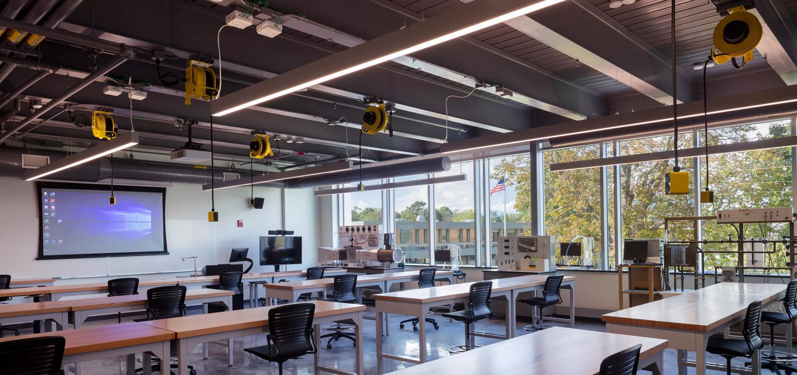 Classroom inside Roger Williams University SECCM Applied Learning Laboratories