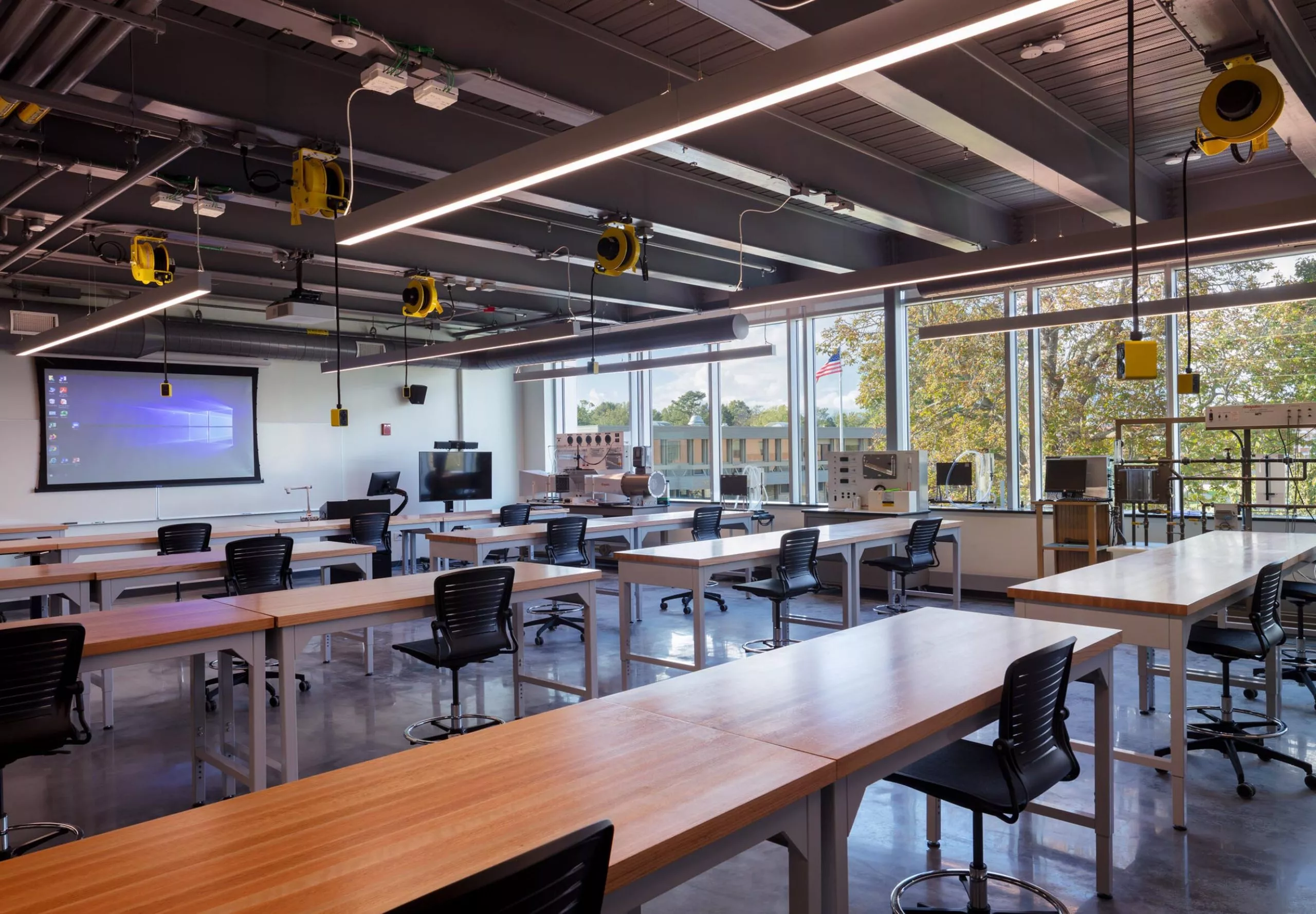 Classroom inside Roger Williams University SECCM Applied Learning Laboratories