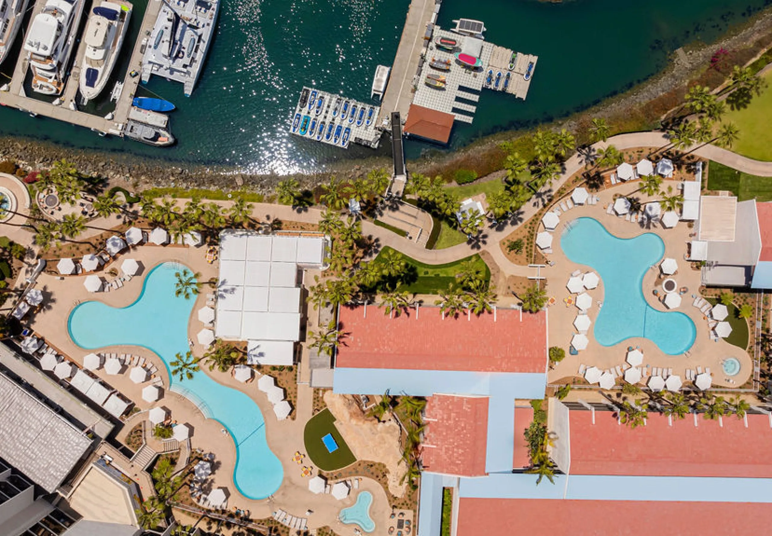 Ariel view of the pool at the Sheraton San Diego Hotel