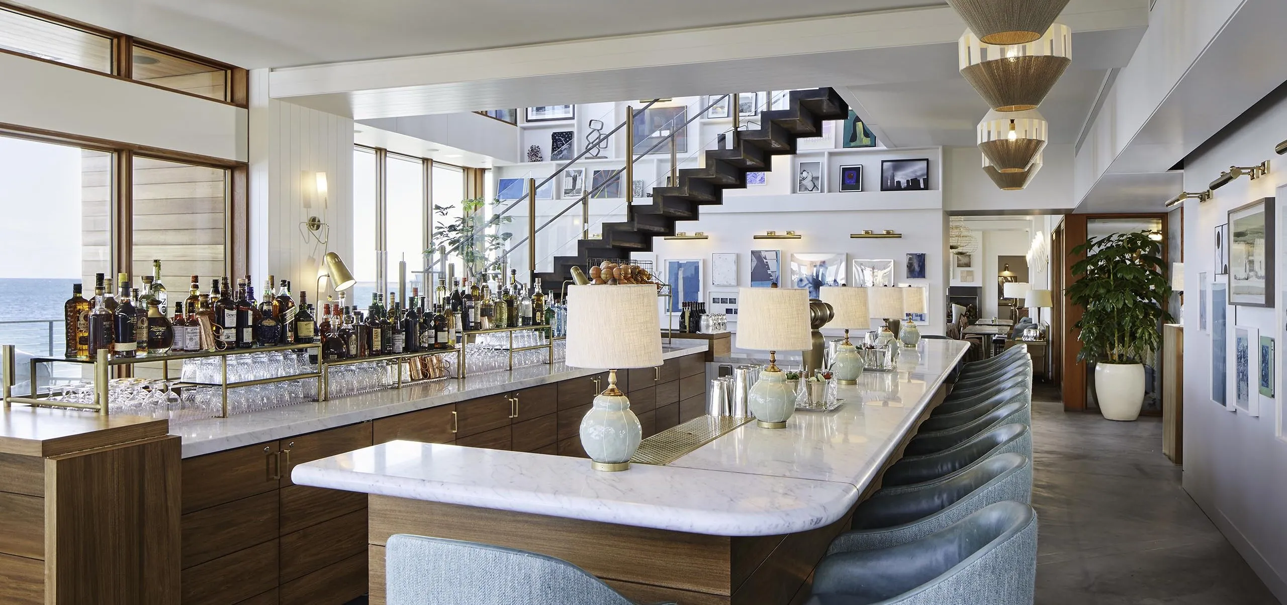 Interior view of the bar at the Soho Little Beach House