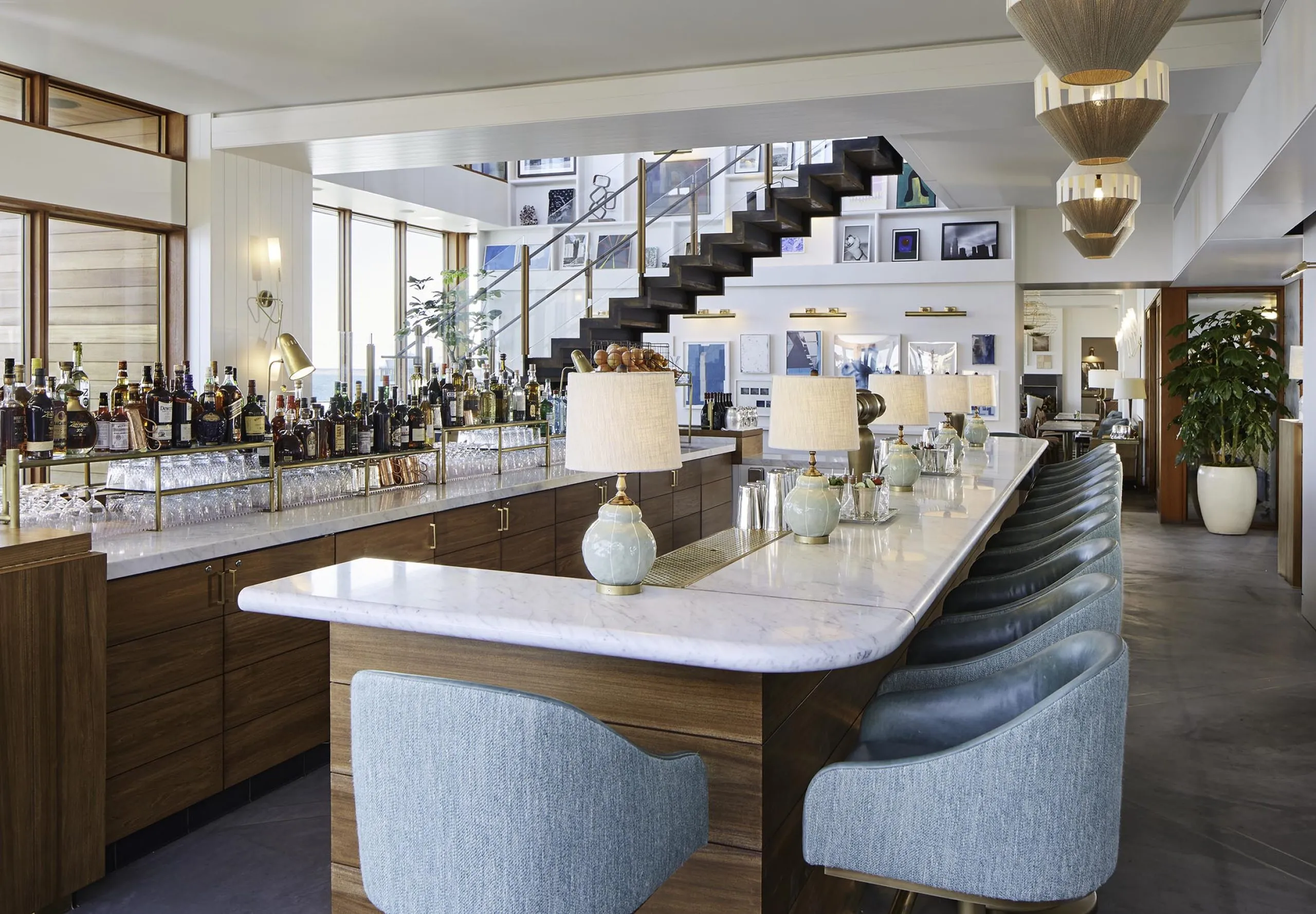 Interior view of the bar at the Soho Little Beach House