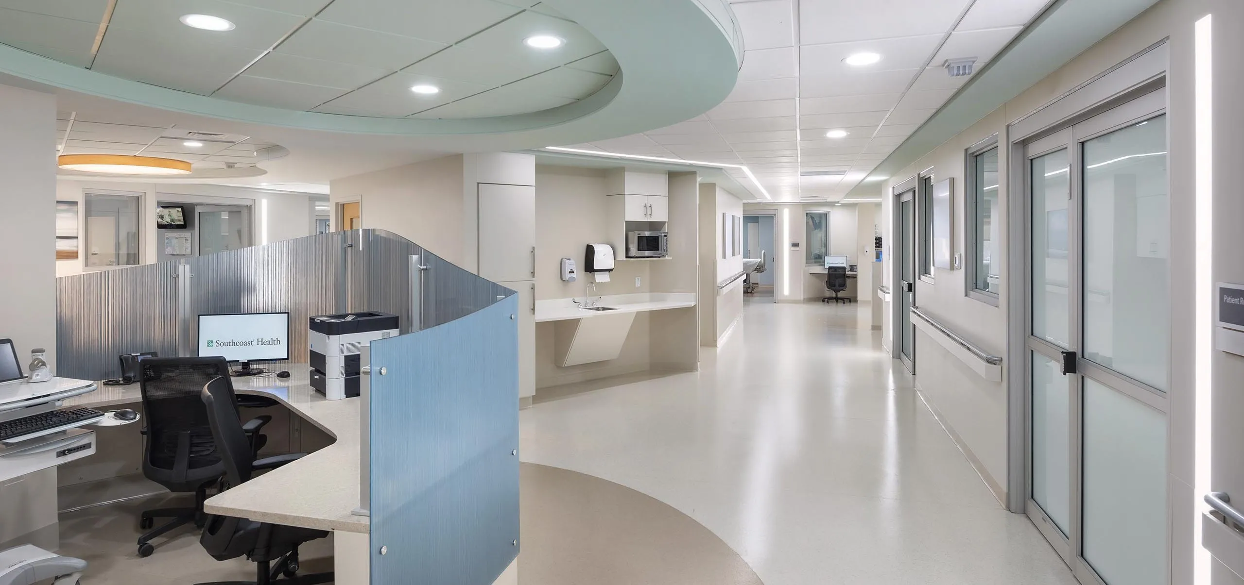 Interior view of the hallway and desk at St. Luke's Hospital