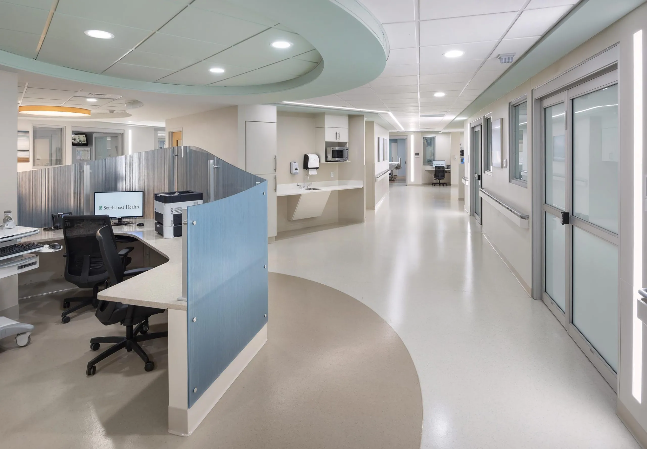 Interior view of the hallway and desk at St. Luke's Hospital