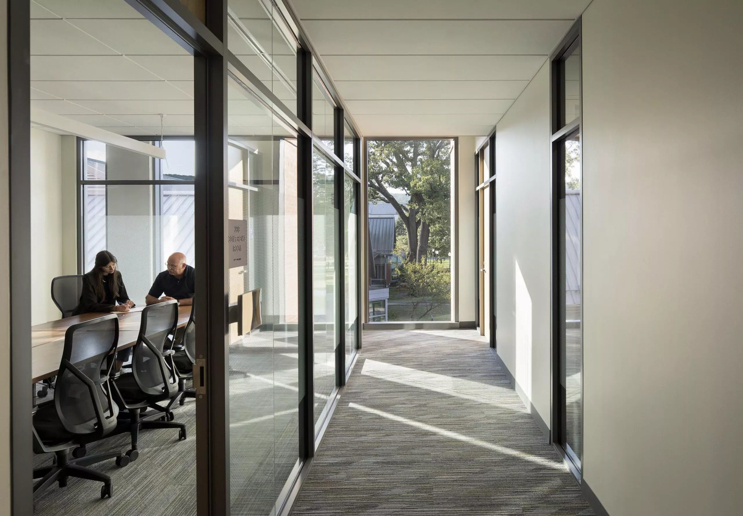 Conference room and hallway in Southern Connecticut State University School of Business