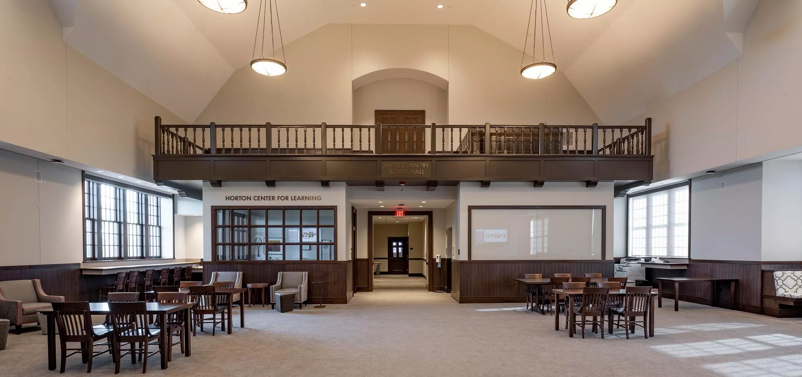 Tables and chairs inside St. George's School Memorial Schoolhouse