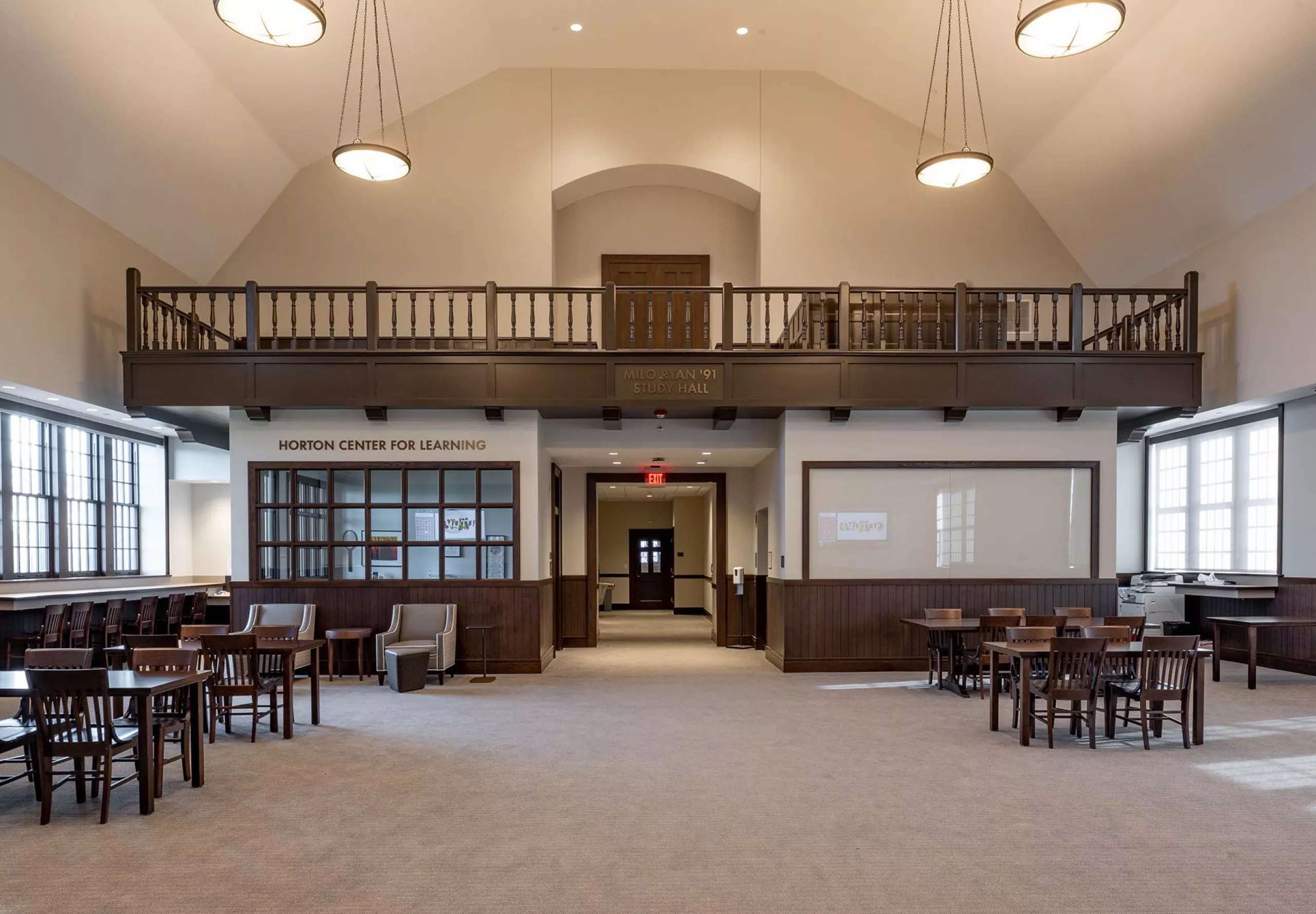 Tables and chairs inside St. George's School Memorial Schoolhouse